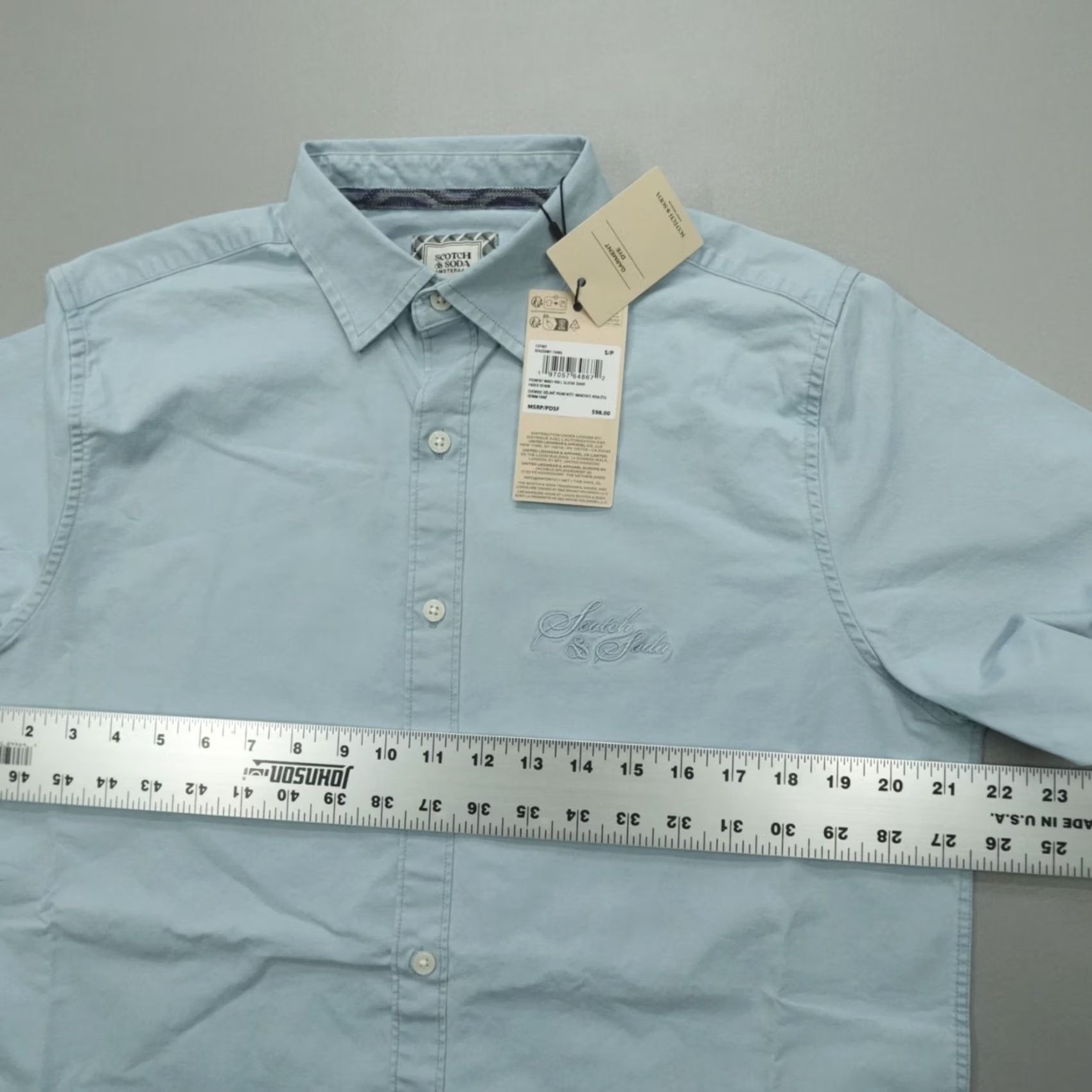 Scotch & Soda Scotch & Soda Shirt Button-Up Cotton Blue Size S Classic Fit Men’s Long Sleeve Solid Pattern Casual Workwear Bohemian London Vintage: No Size US S / EU 44-46 / 1 - 7 Thumbnail