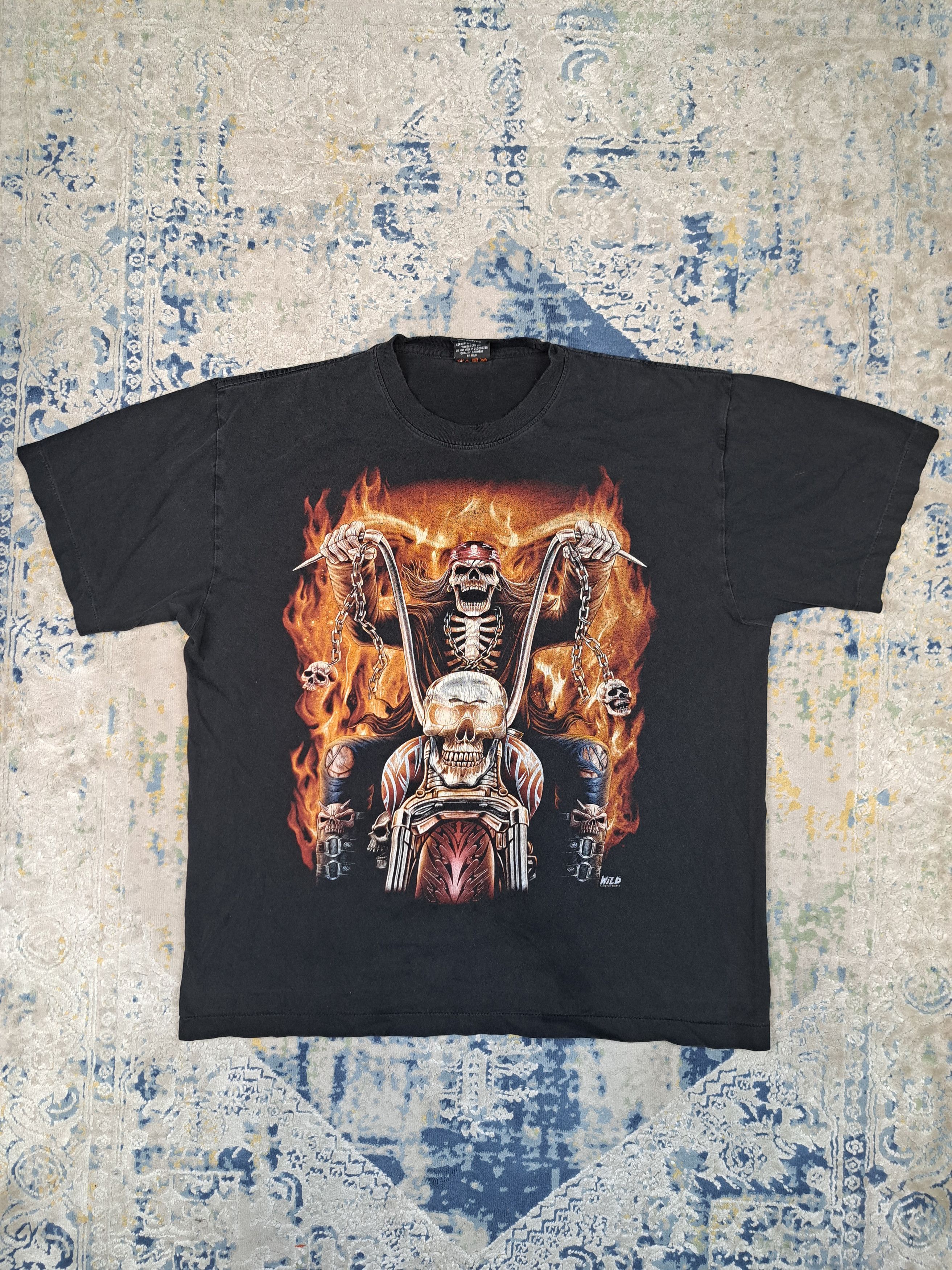 Vintage Vintage 00s Ghost Rider Motorcycle Flames Skull Drip y2k Size US L / EU 52-54 / 3 - 1 Thumbnail