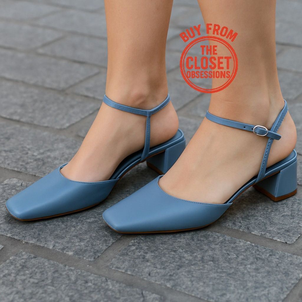 Zara Zara Blue Square Toe Slingback Block Heels NWT Size US 7.5 / IT 37.5 - 4 Thumbnail
