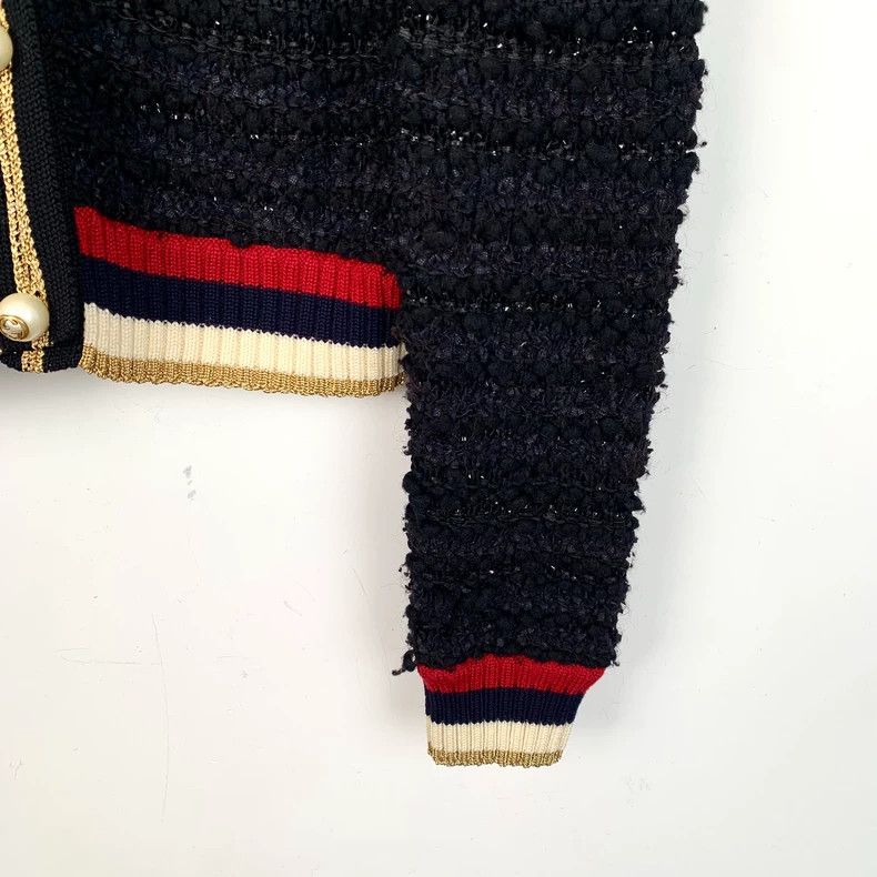 Gucci Gucci Black striped pearl buckle long-sleeved knitted cardi Size US XS / EU 42 / 0 - 5 Thumbnail