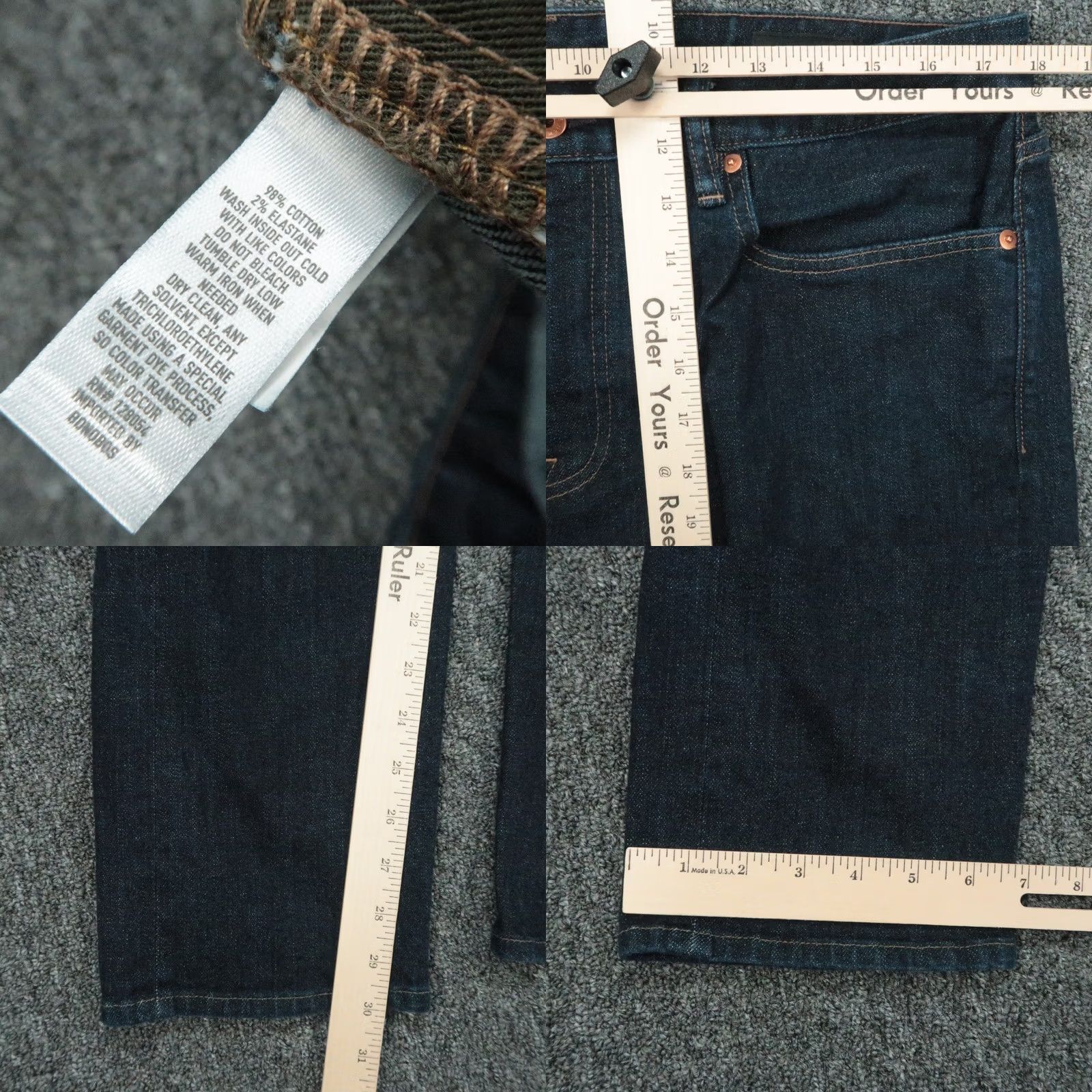 Bonobos Bonobos Jeans Mens 35x30 Blue Dark Wash Stretch Denim 5-Pocket Straight Classic 5-Pocket Design Mens Jeans Size US 35 - 8 Thumbnail