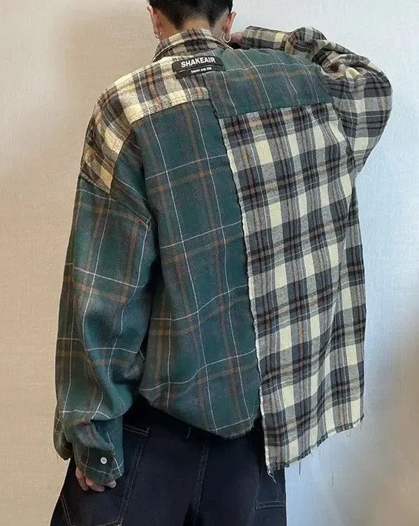 VIBE Outdoor retro asymmetric patchwork distressed plaid shirt Size US XL / EU 56 / 4 - 8 Thumbnail