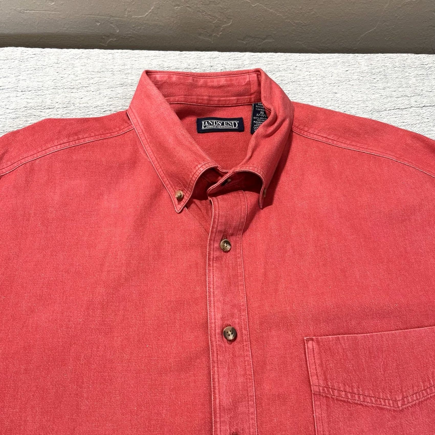 Lands' End VINTAGE Lands' End Heavyweight Cotton Work Shirt Men Solid Red XL Long Sleeve Button-Down Collar Size US XL / EU 56 / 4 - 4 Thumbnail