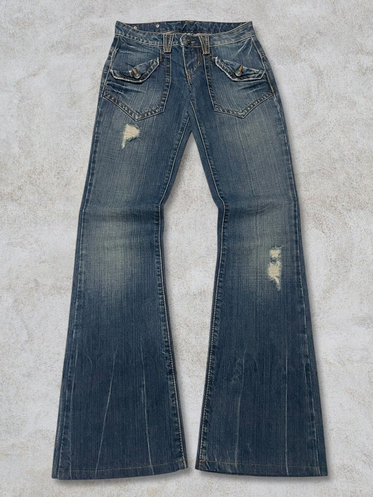 KMRii Vintage Bonaventure Diamond Button Metal Tag Bootcut Jeans Size 28" / US 6 / IT 42 - 1 Thumbnail