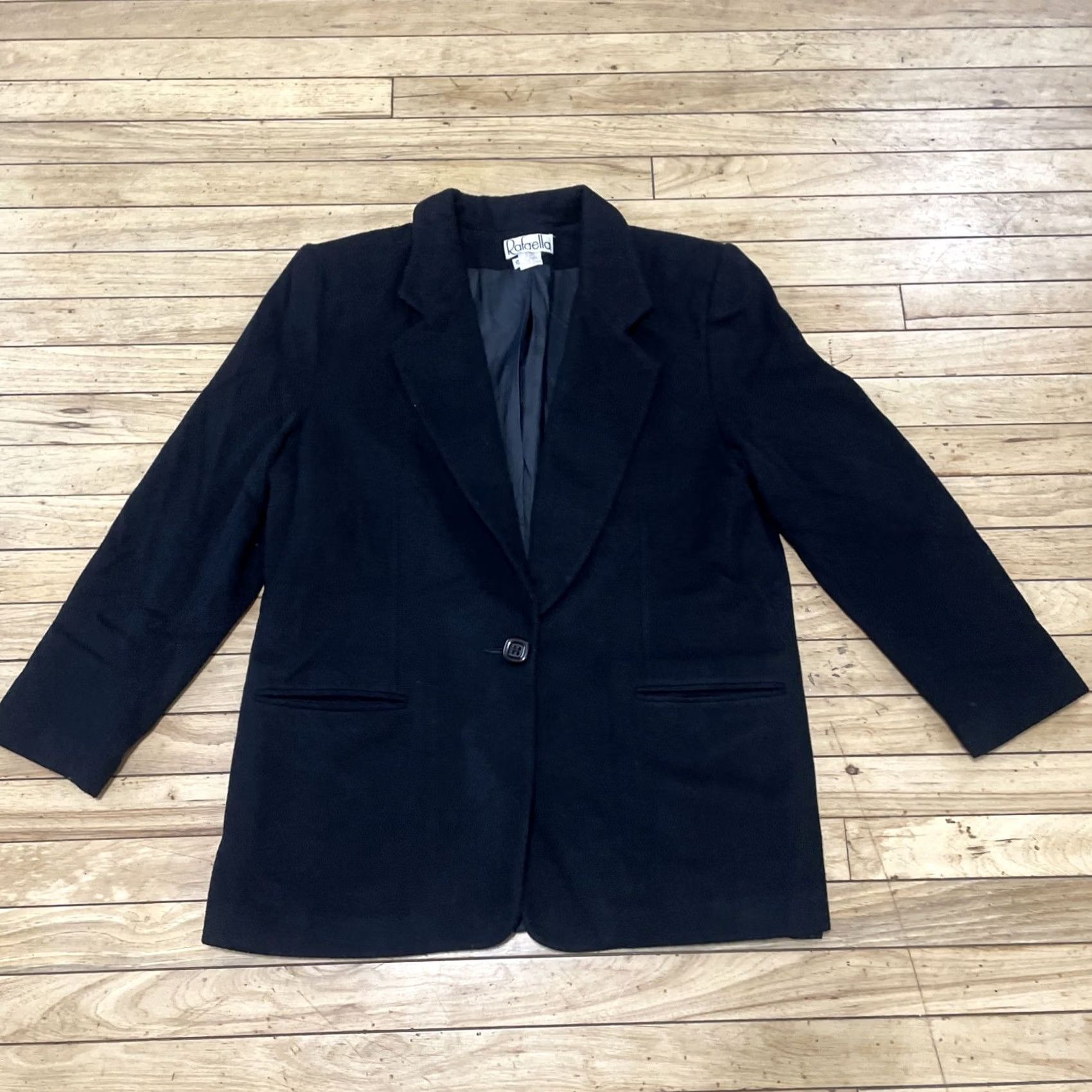 Vintage VINTAGE Rafaella Wool Cashmere Jacket Women 12 Black 90s Blazer Coat Minimal Lined Buttoned Wool Blend Jacket Size XL / US 12-14 / IT 48-50 - 3 Thumbnail