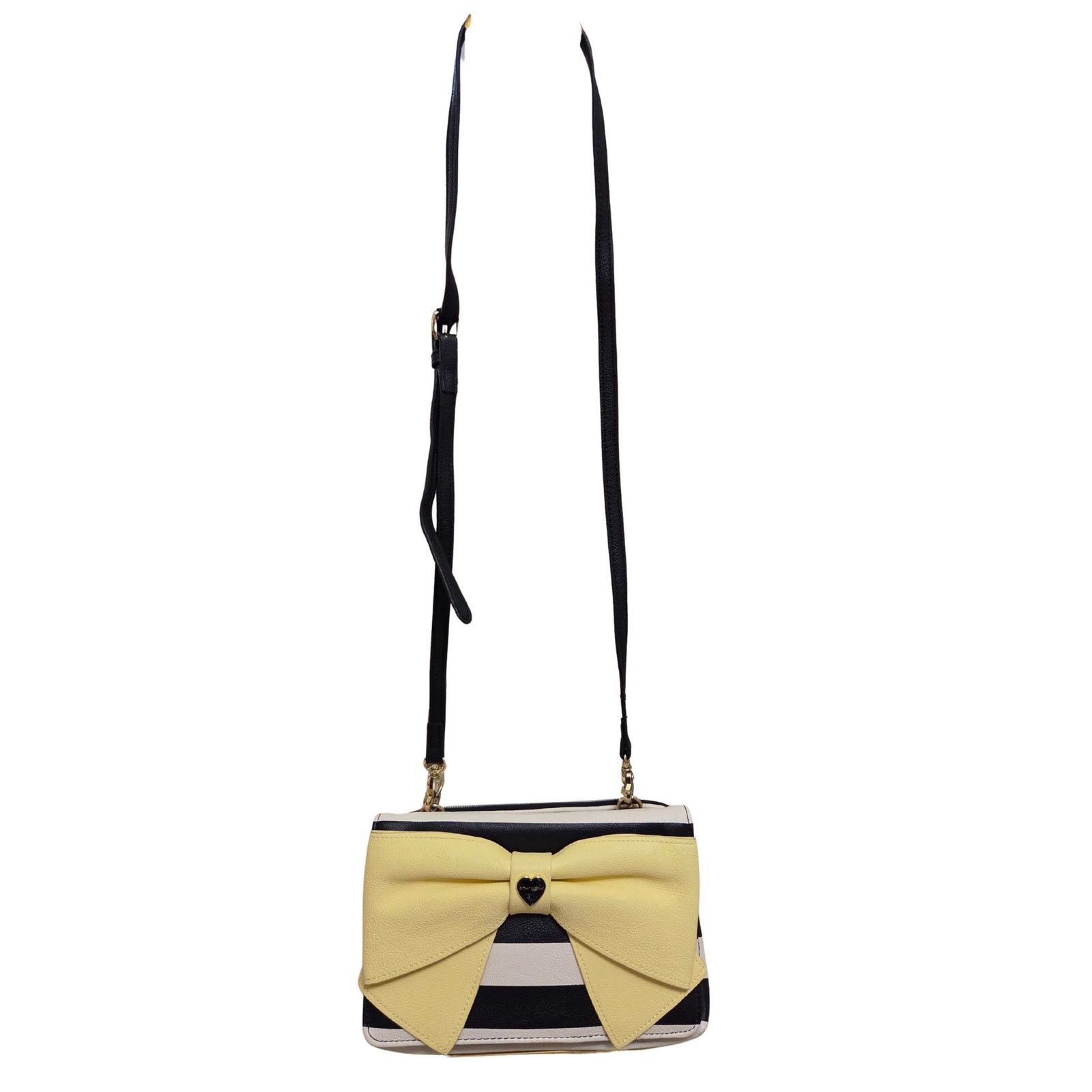 Betsey Johnson Betsey Johnson Black White Stripe Crossbody Purse Yellow Bow Size ONE SIZE - 2 Thumbnail