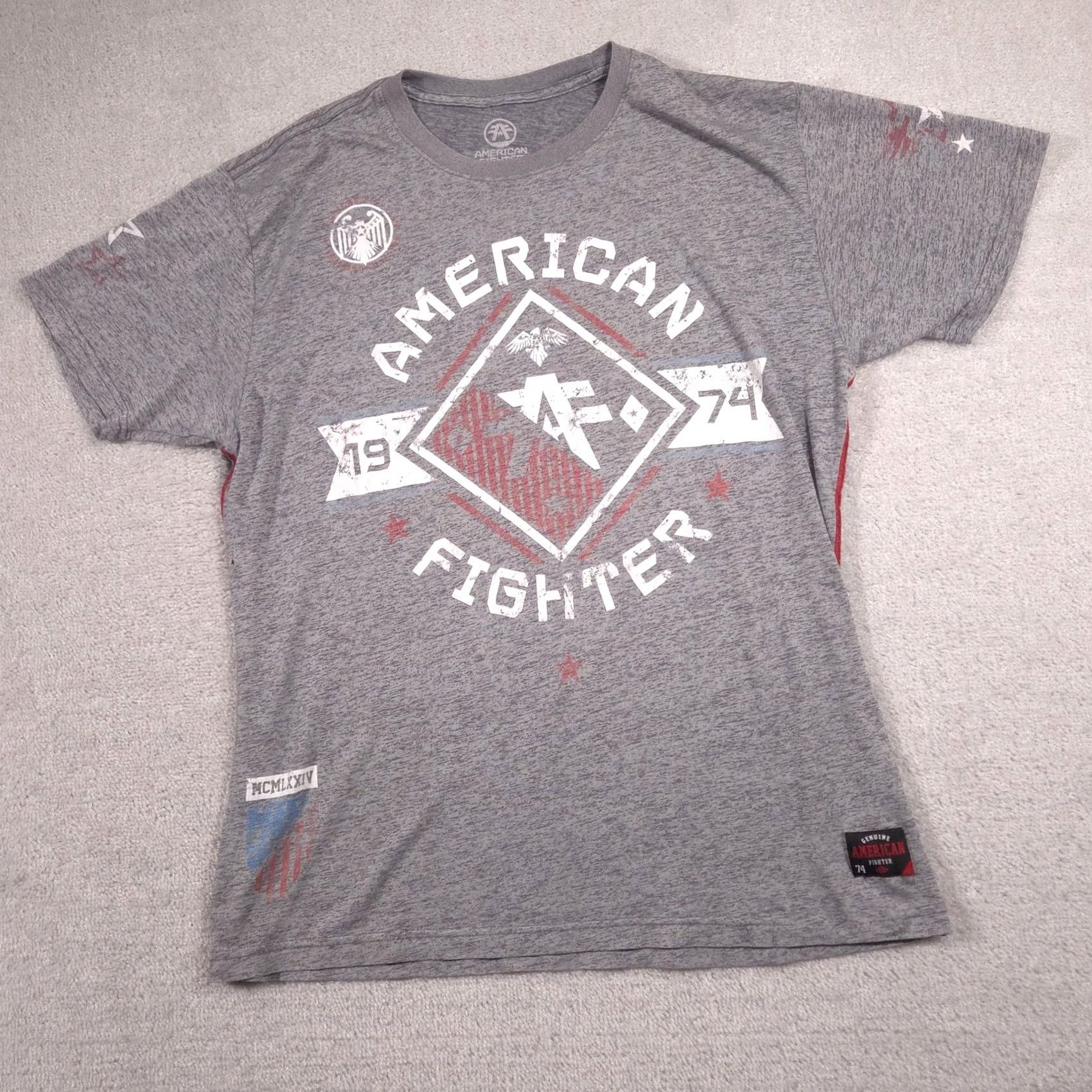 Vintage VINTAGE American Fighter Shirt Mens 2XL Gray 1974 Diamond Logo Graphic Tee Tagless MMA Size US XXL / EU 58 / 5 - 2 Thumbnail
