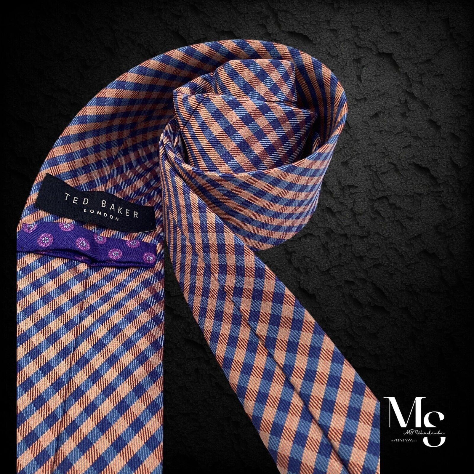 Ted Baker TED BAKER Orange Blue PLaids & Cheks Italian Silk Tie Made I Size ONE SIZE - 3 Thumbnail