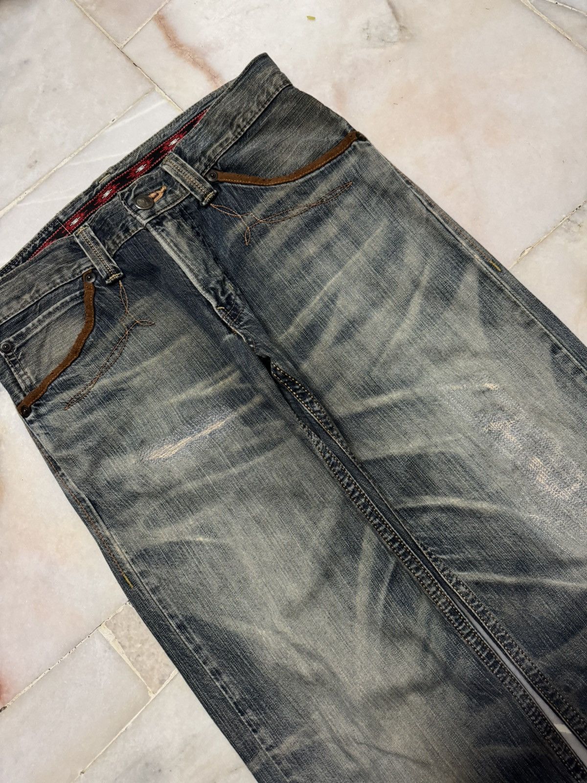 Edwin 💥BAGGY💥INSANE EDWIN EXCLUSIVE VINTAGE REPAIRED MUDWASH JEAN Size US 31 - 7 Thumbnail