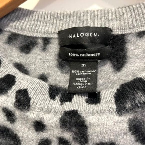 Vintage Halogen Womens Gray Leopard Print 100% Cashmere Crewneck Sweater Size M Size M / US 6-8 / IT 42-44 - 2 Thumbnail