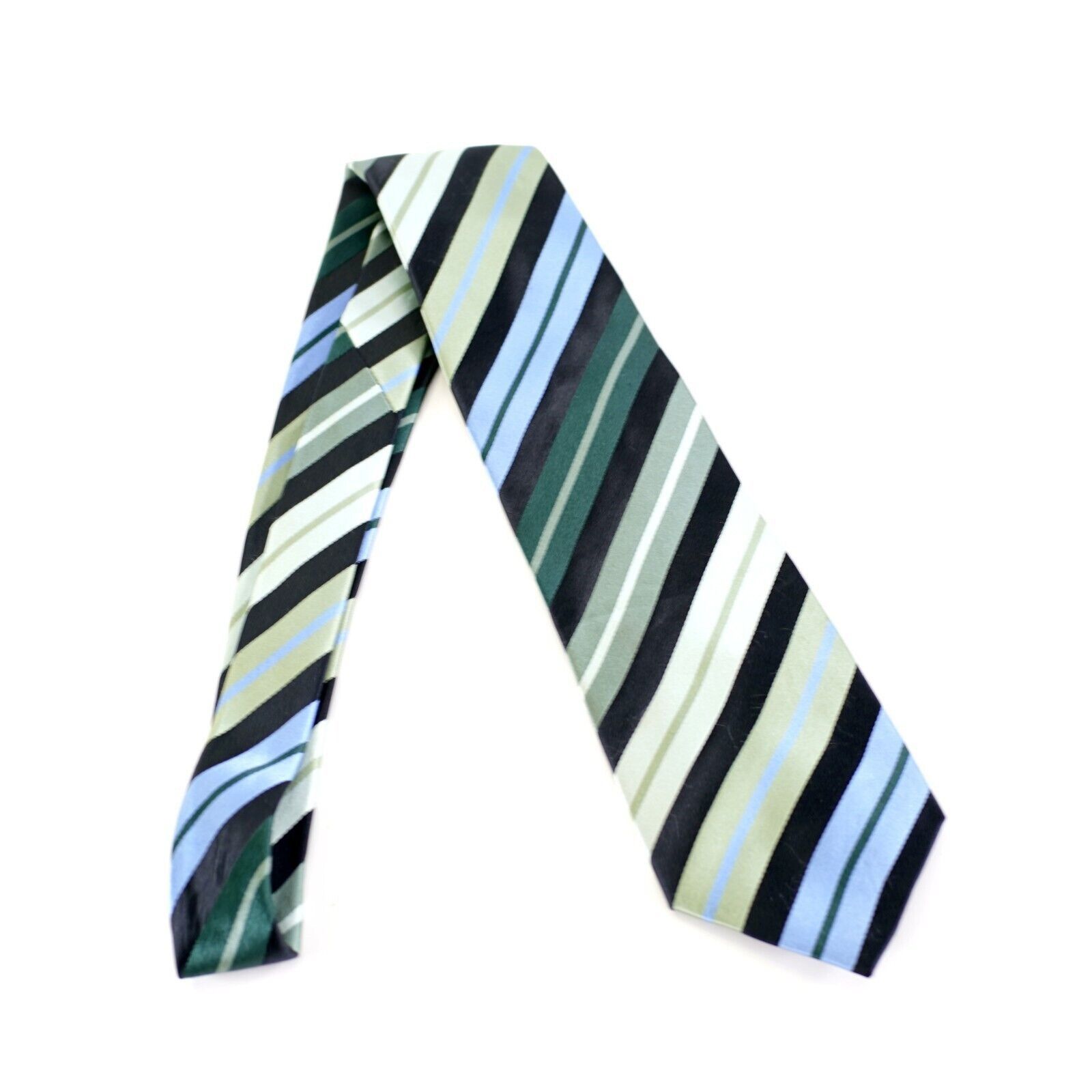 BCBGeneration BCBG Green Blue Striped Woven Silk Tie Size ONE SIZE - 6 Thumbnail