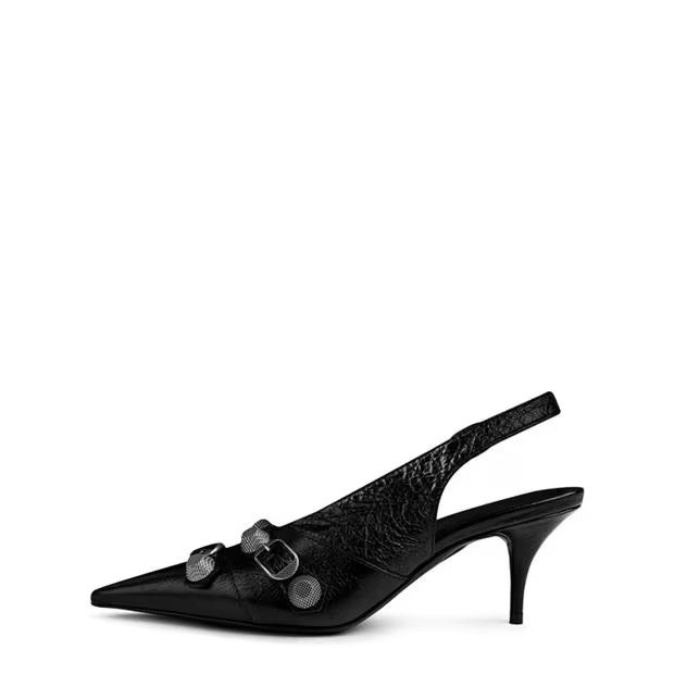 Balenciaga o1g2r1mq0924 Cagole Slingbacks Leather Pumps in Black Nikel Size US 7 / IT 37 - 3 Thumbnail