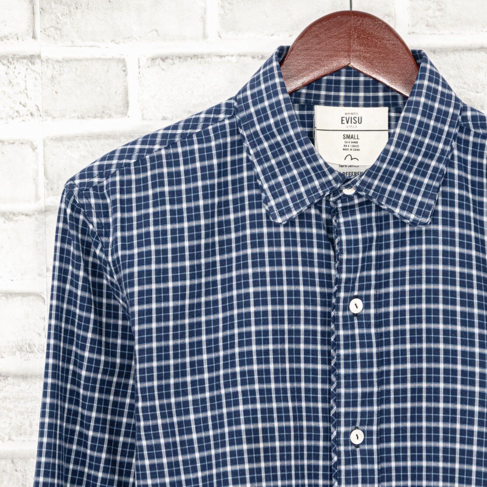 Evisu EVISU Men's Button up Shirt Long Sleeve Blue check Cotton Size US S / EU 44-46 / 1 - 5 Thumbnail