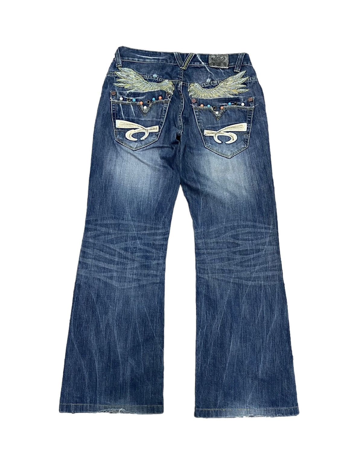Japanese Brand X Red pepper distressed flare jeans