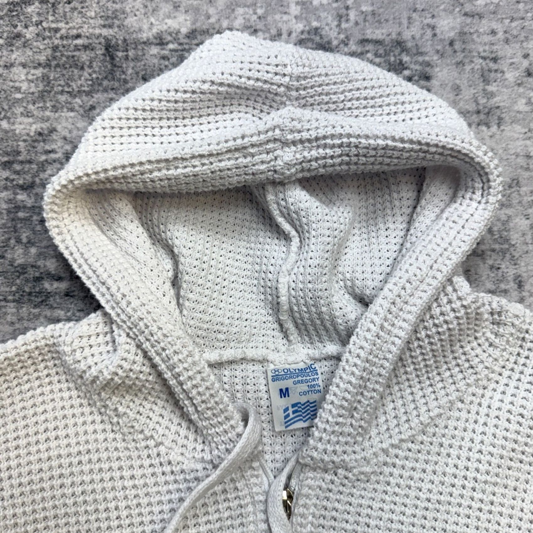 Gregory VINTAGE Olympic Grigoropoulos Gregory Sweater Hoodie Womens M White Waffle Knit Pockets Full Zip Knit Cotton Casual Size M / US 6-8 / IT 42-44 - 3 Thumbnail