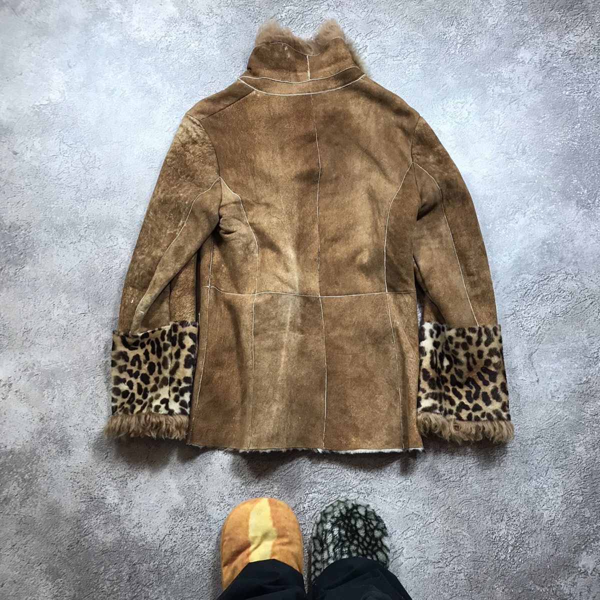 Genuine Leather Vintage Y2K Leopard Fur Collar Suede Jacket Gorpcore Faded L Size L / US 10 / IT 46 - 6 Thumbnail