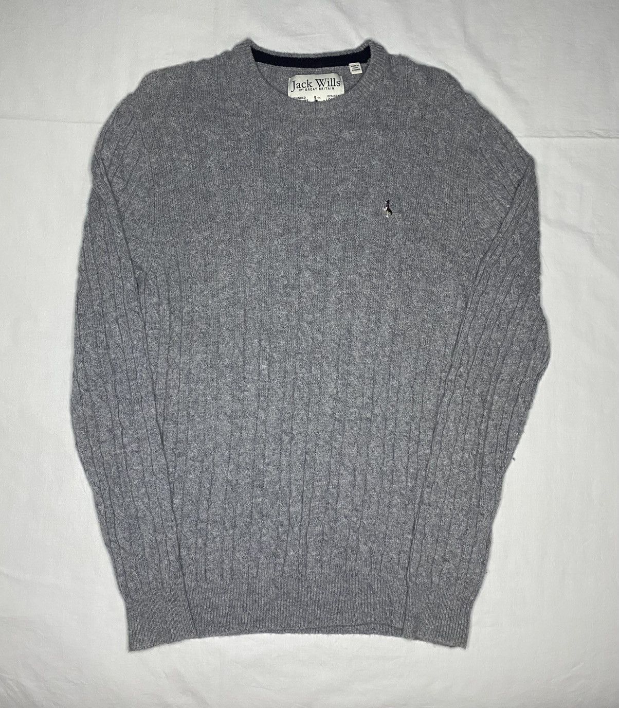 Jack Wills JACK WILLS Grey Round Neck 100% Merino Wool Cable Knit Logo Size US L / EU 52-54 / 3 - 2 Thumbnail