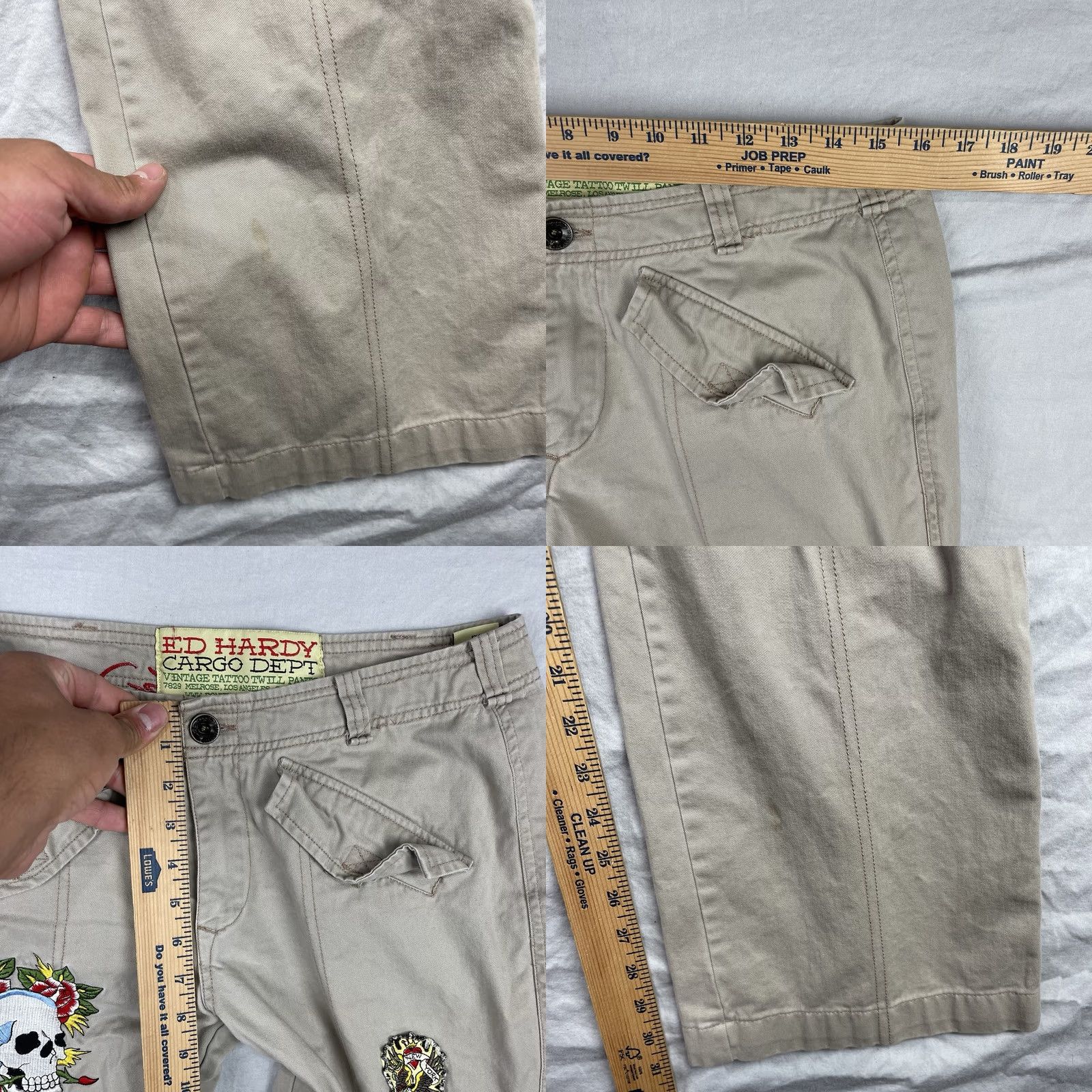 Ed Hardy VINTAGE Ed Hardy Cargo Pants Women 29 Paratrooper Y2K Patches Studded Rhinestone Pants Woman Beige 29 Cargo Size 29" - 8 Thumbnail