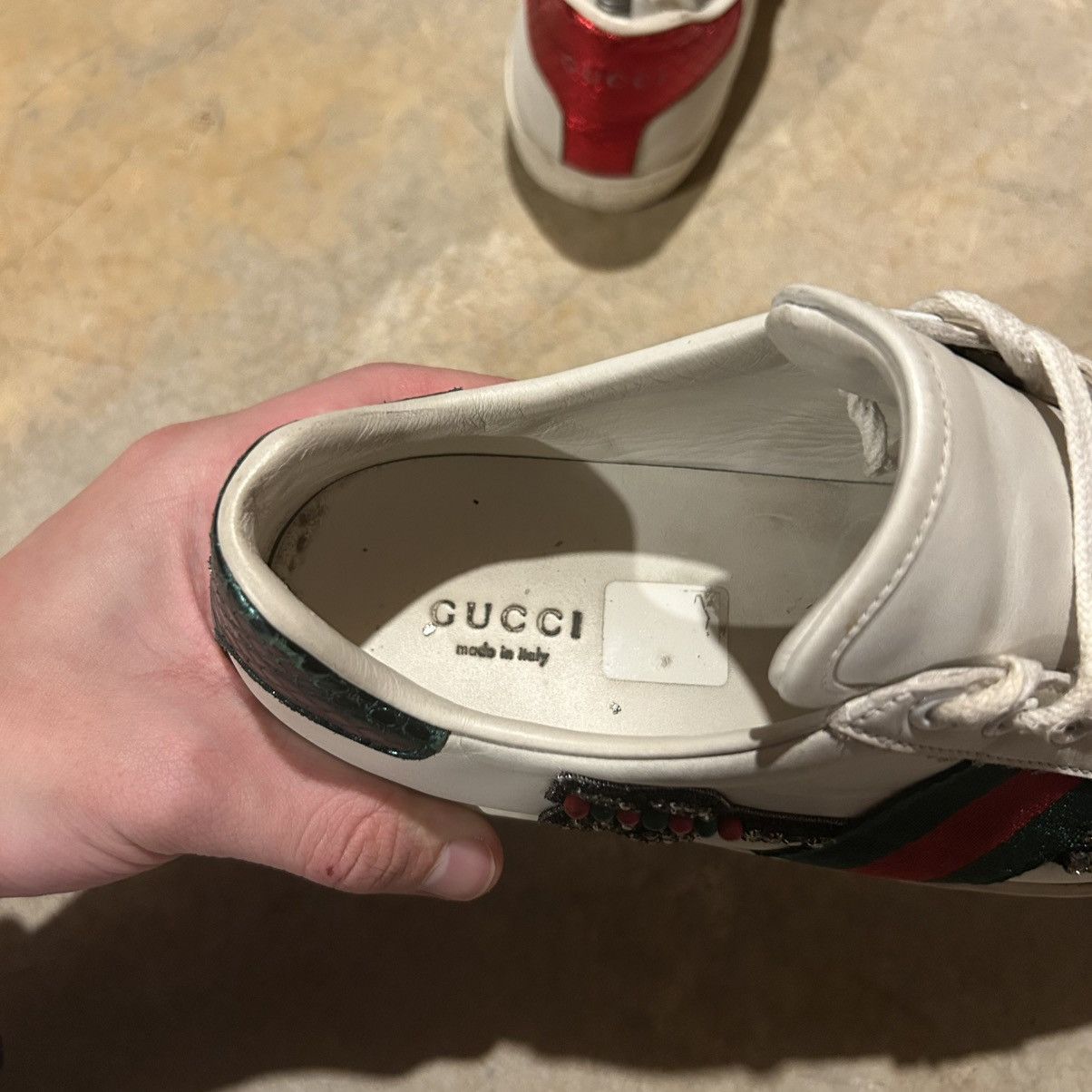 Designer × Gucci Gucci Ace Web Stripe Embroidered Arrow Leather Shoes US 5 Size US 5 / EU 37 - 13 Thumbnail