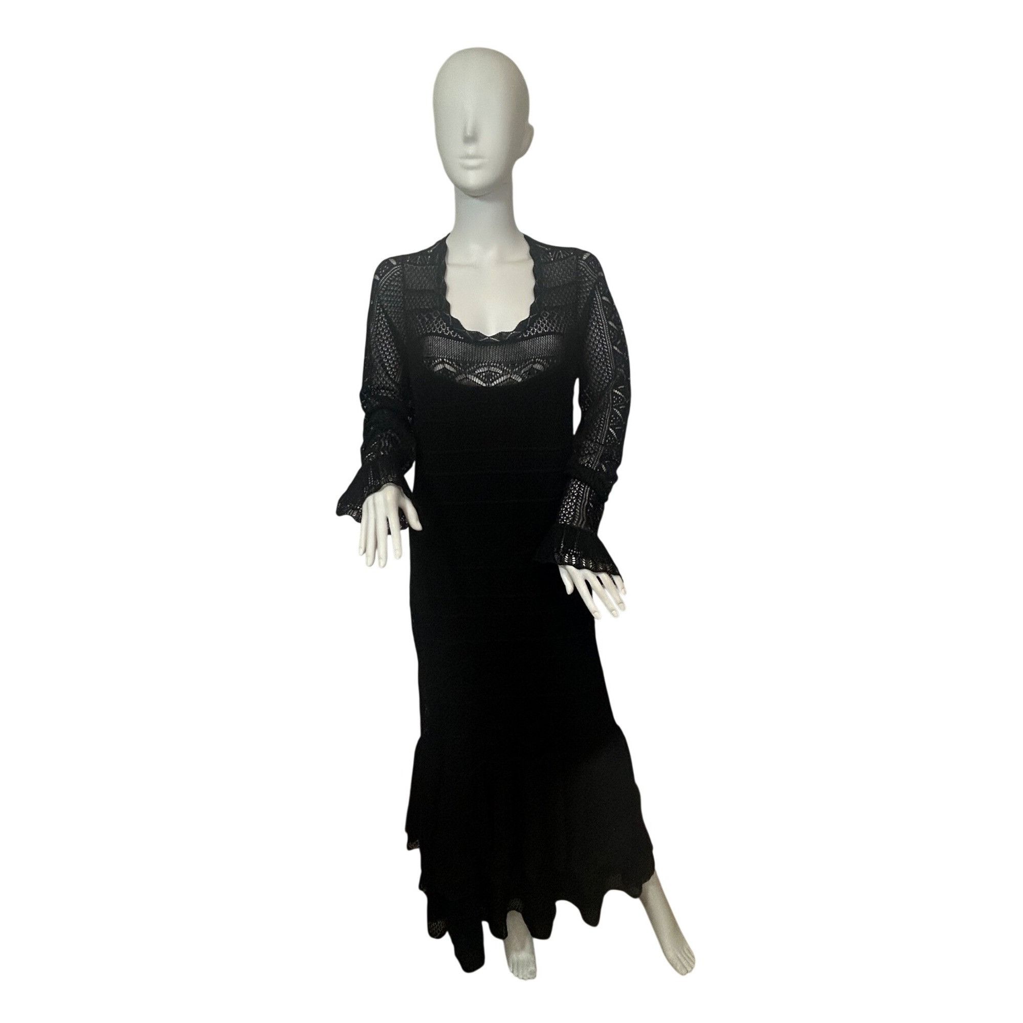 Polo Ralph Lauren Polo Ralph Lauren Maxi Dress L Black Lace Knit Long Sleeved Size L / US 10 / IT 46 - 1 Thumbnail