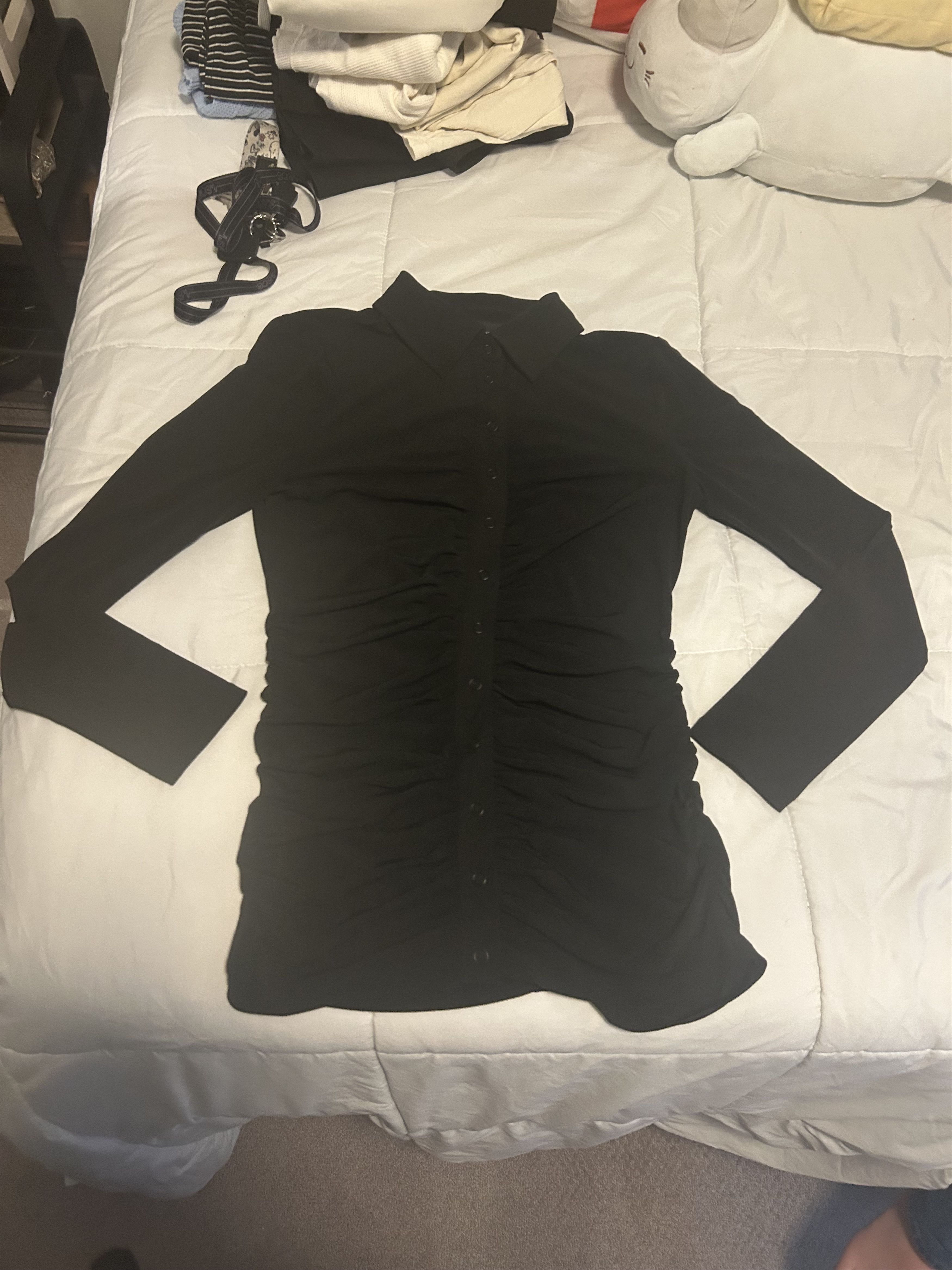 White House Black Market WHBM Ruched Long Sleeve Button Up Polo Top Size XXS / US 00 / IT 34 - 1 Thumbnail
