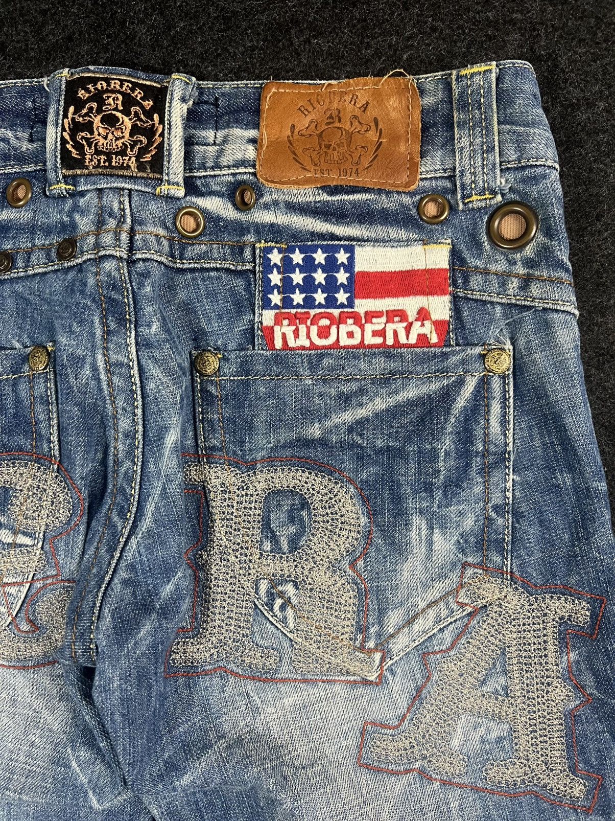 If Six Was Nine Riobera Lightning Whiskered American Flag Patch Flare Jeans Size US 30 / EU 46 - 7 Thumbnail