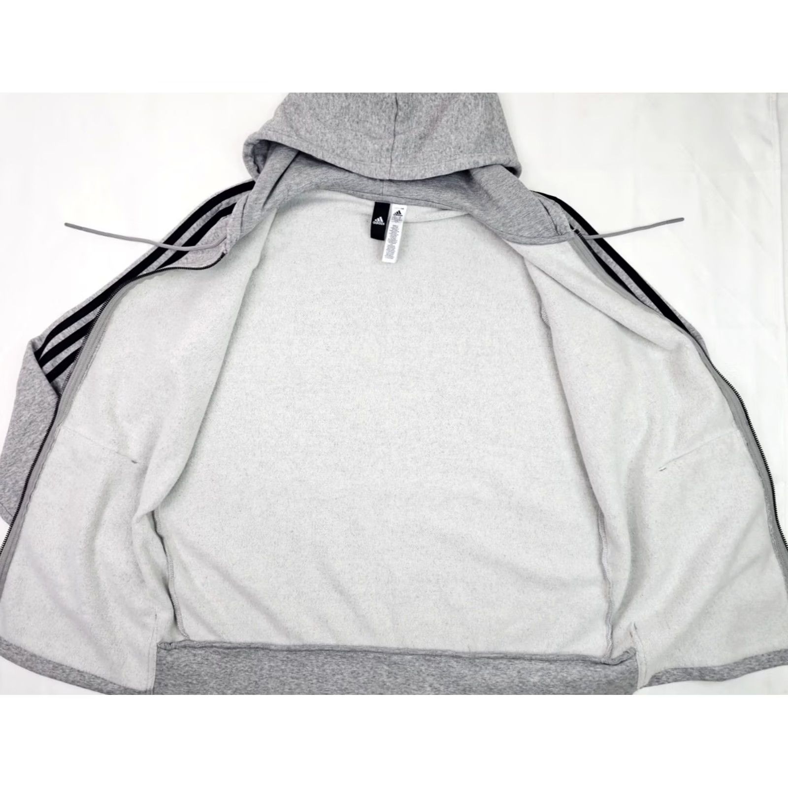 Adidas Adidas Essentials Cotton Fleece 3-Stripe Full Zip Hoodie Women XL Silver - CD2250, 3 Stripe, Full Zip, Fleece Hoodie, Womens XL Size XL / US 12-14 / IT 48-50 - 2 Thumbnail