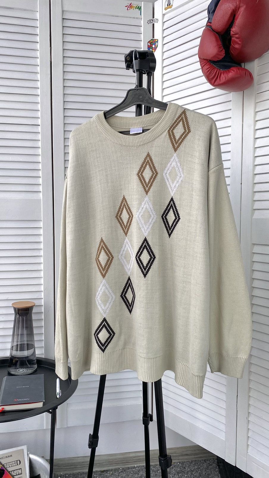 Vintage Vintage 70s Diamond Pattern Knit Crewneck Sweater Size US L / EU 52-54 / 3 - 9 Thumbnail