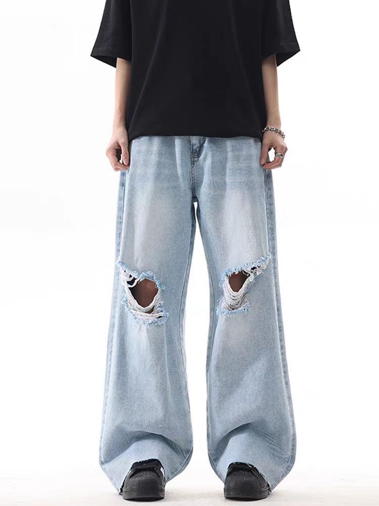 Japanese Brand × Jean vintage light blue ripped washed loose jeans Size US 32 / EU 48 - 1 Thumbnail