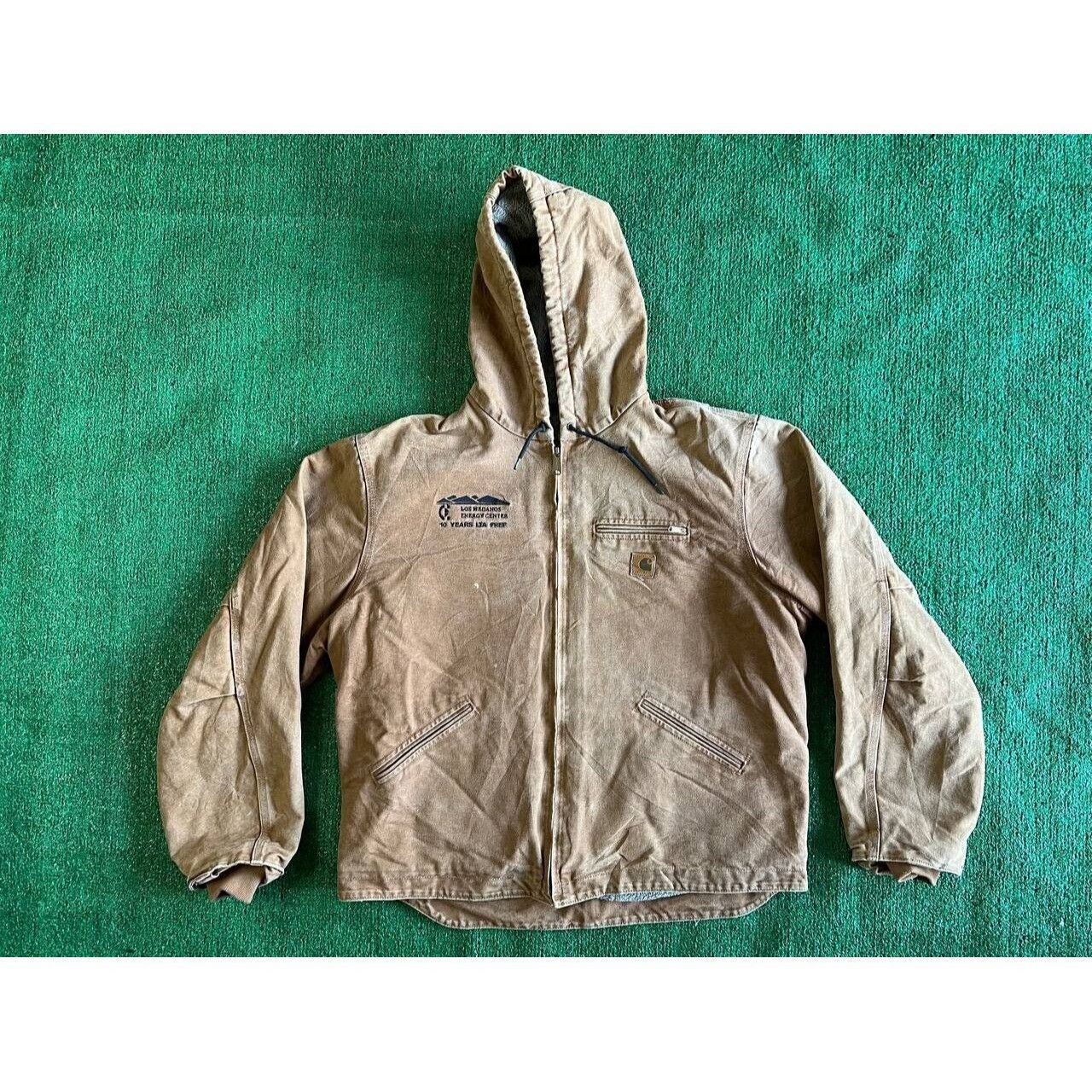 image of VTG 90's Carhartt Detroit Sherpa Lined Hooded Jacket J141 XL in Brown, Men's