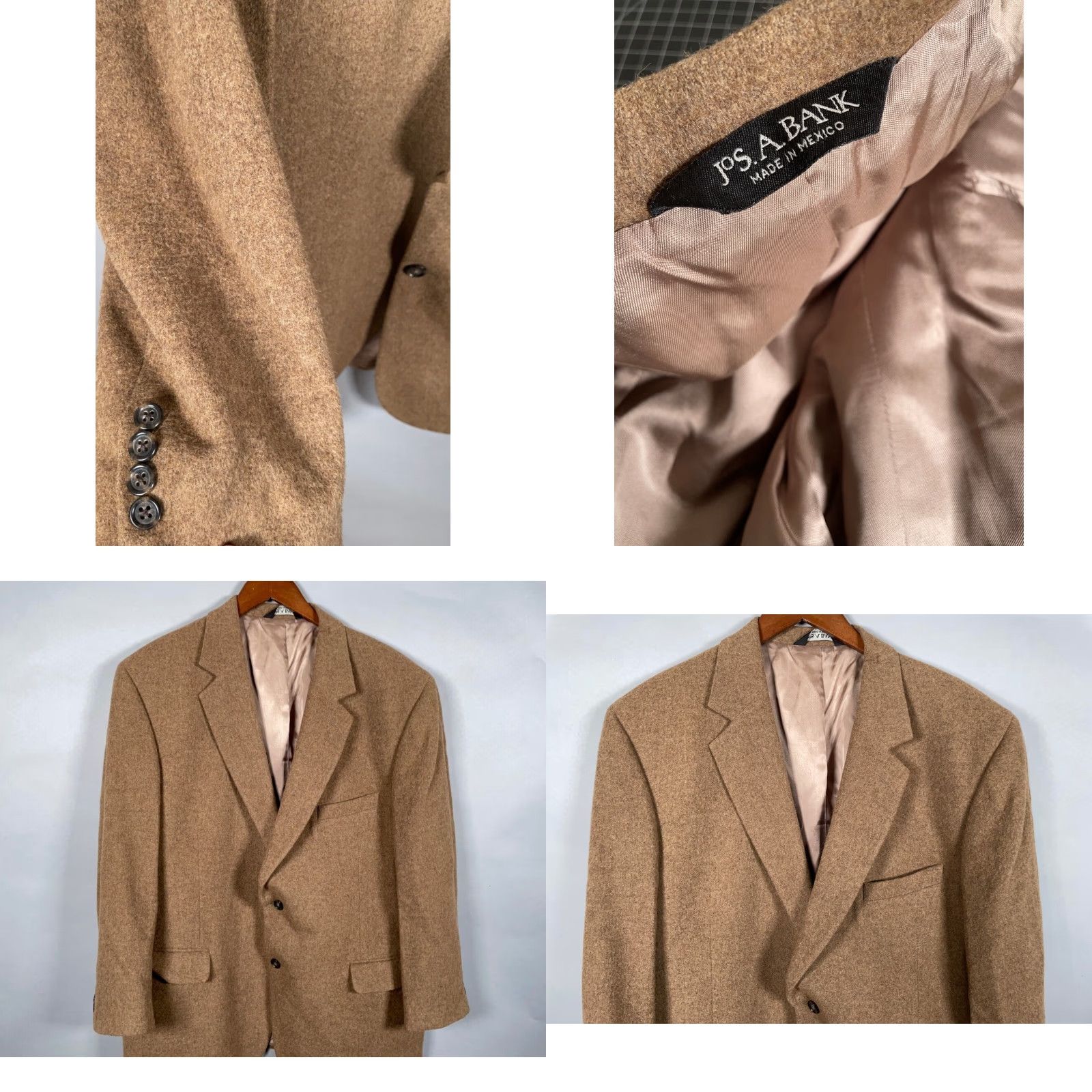 Jos. A. Bank Jos. A. Bank Blazer Mens 46 Regular Camel Hair Two-Button Jacket Brown Solid Notch Lapel Vintage? No (rearranged as requested) Size 46R - 9 Thumbnail