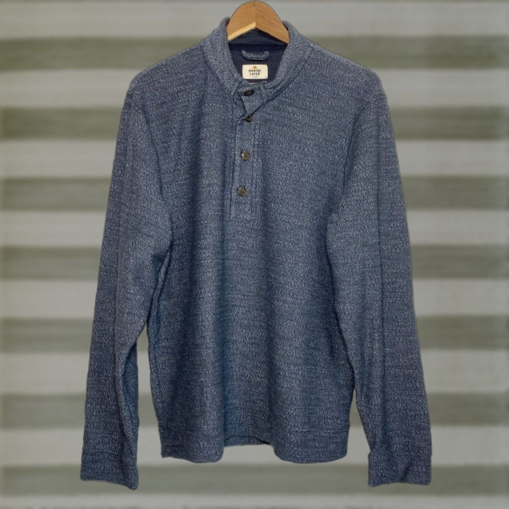 Marine Layer MARINE LAYER Men's Clayton Henley Sweatshirt XL Gray Organic Cotton Blend Knit Pullover Button Neckline All Seasons Size US XL / EU 56 / 4 - 1 Thumbnail