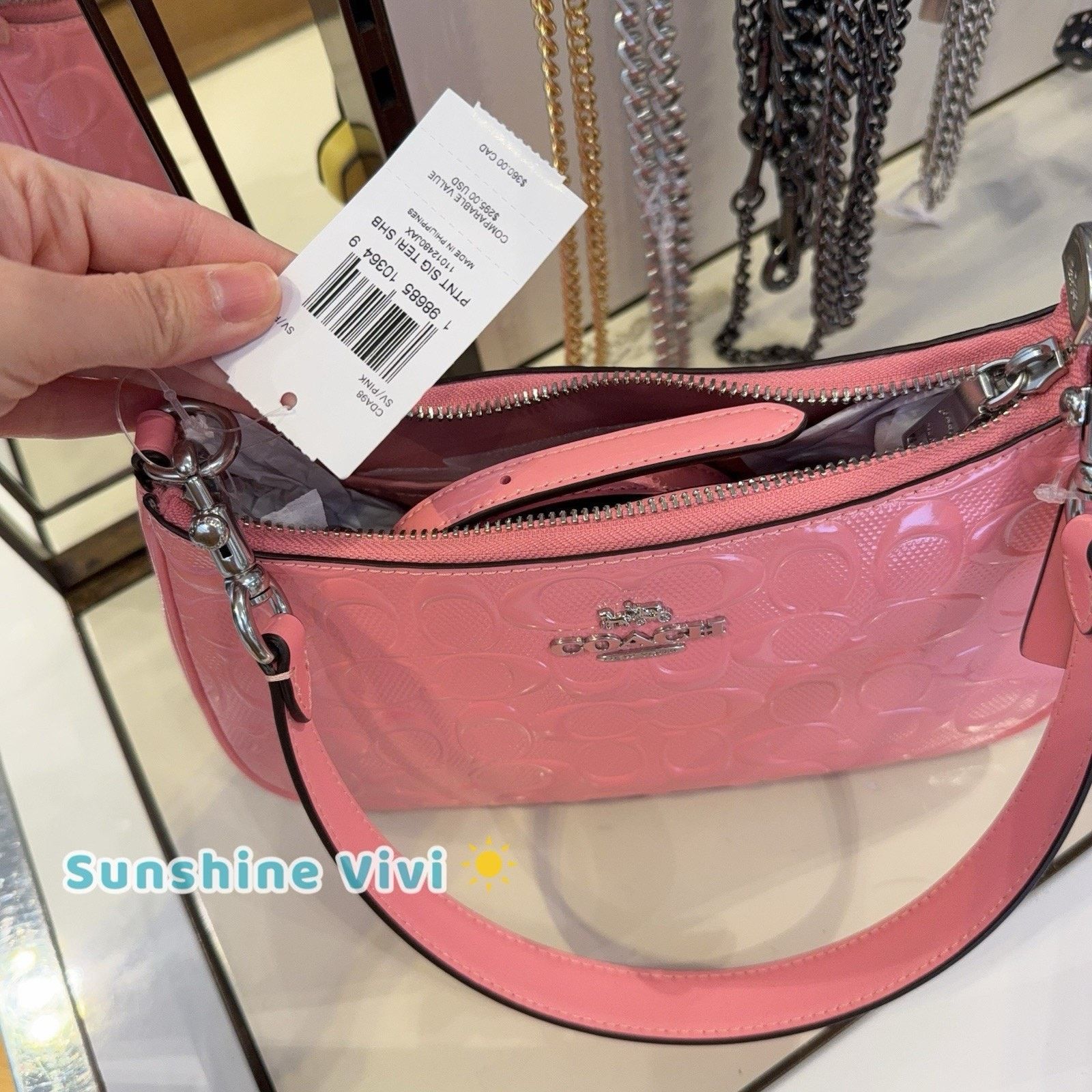 Coach NWT Coach CDA98 Teri Shoulder Bag Leather Heart Charm Pink Size ONE SIZE - 9 Thumbnail