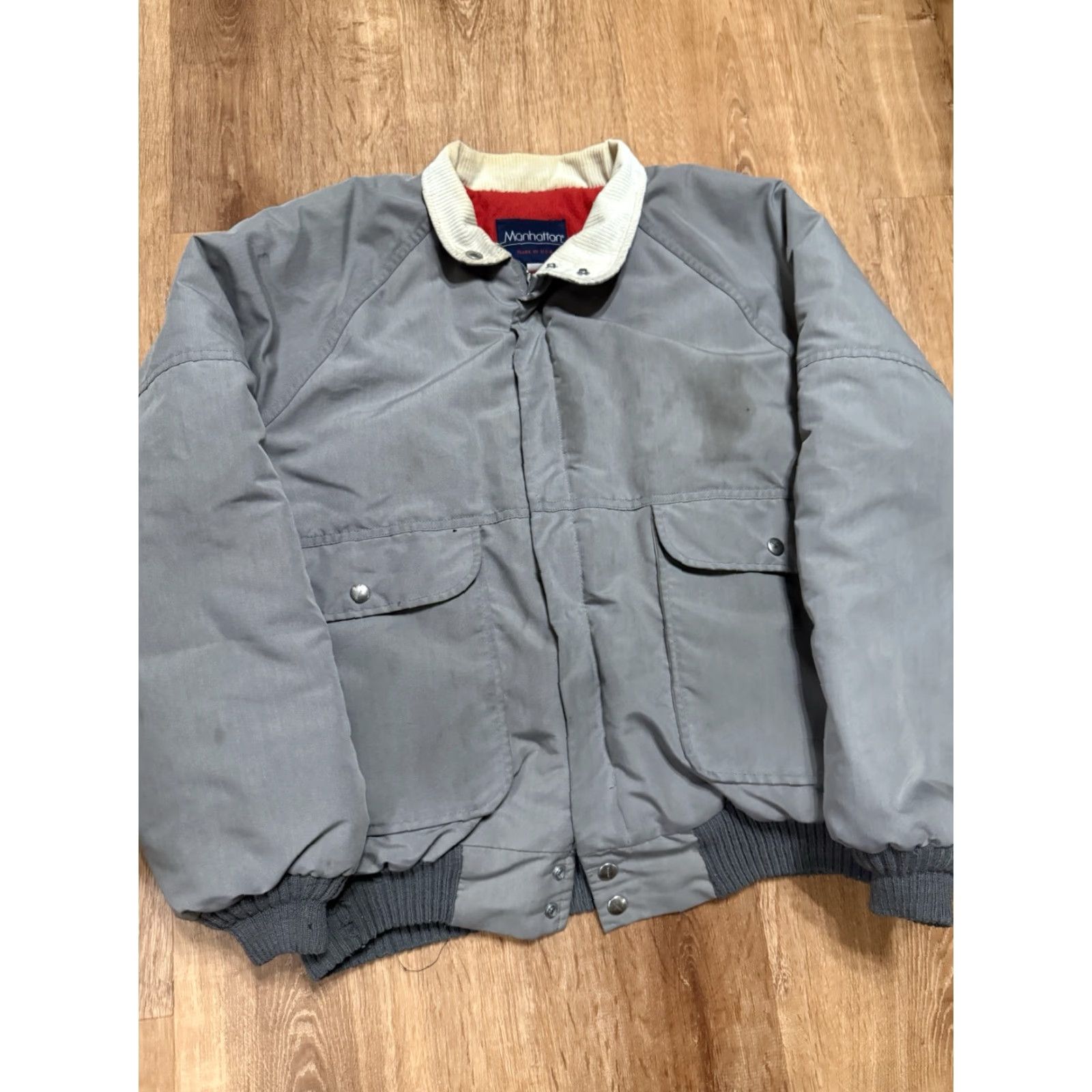 Vintage VINTAGE Manhattan Jacket Bomber Jacket Corduroy Insulated USA Made Mens L Gray *STAINS 90s Men Size US L / EU 52-54 / 3 - 5 Thumbnail