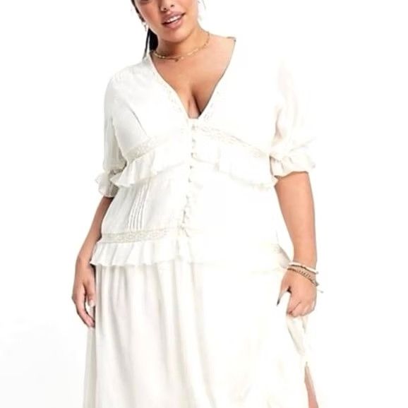 asos boho midi dress ASOS Lace Tiered 14 Ivory Button Cottagecore Bridgerton Womens Sherri Hill | Pure The ONLY Curve scoop Stock_TX_D_1 Color:Champagne