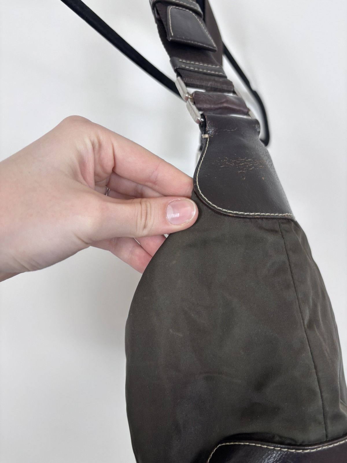 Prada Prada Khaki Tessuto Triangle Logo Nylon/Leather Shoulder Bag Size ONE SIZE - 10 Thumbnail