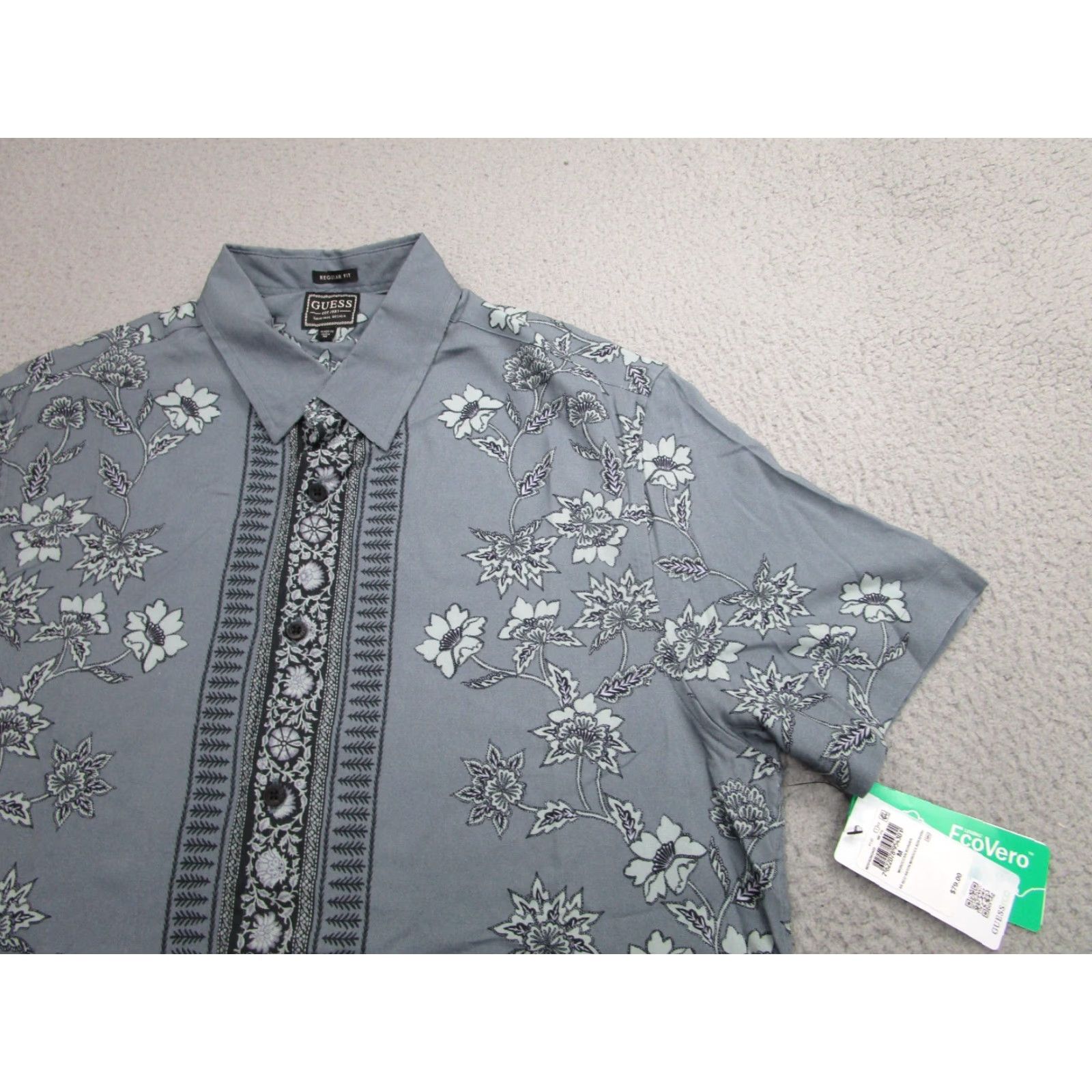 Guess GUESS Floral Button-Up Shirt Mens M Blue Rayon Hawaiian Classic Size US M / EU 48-50 / 2 - 2 Thumbnail