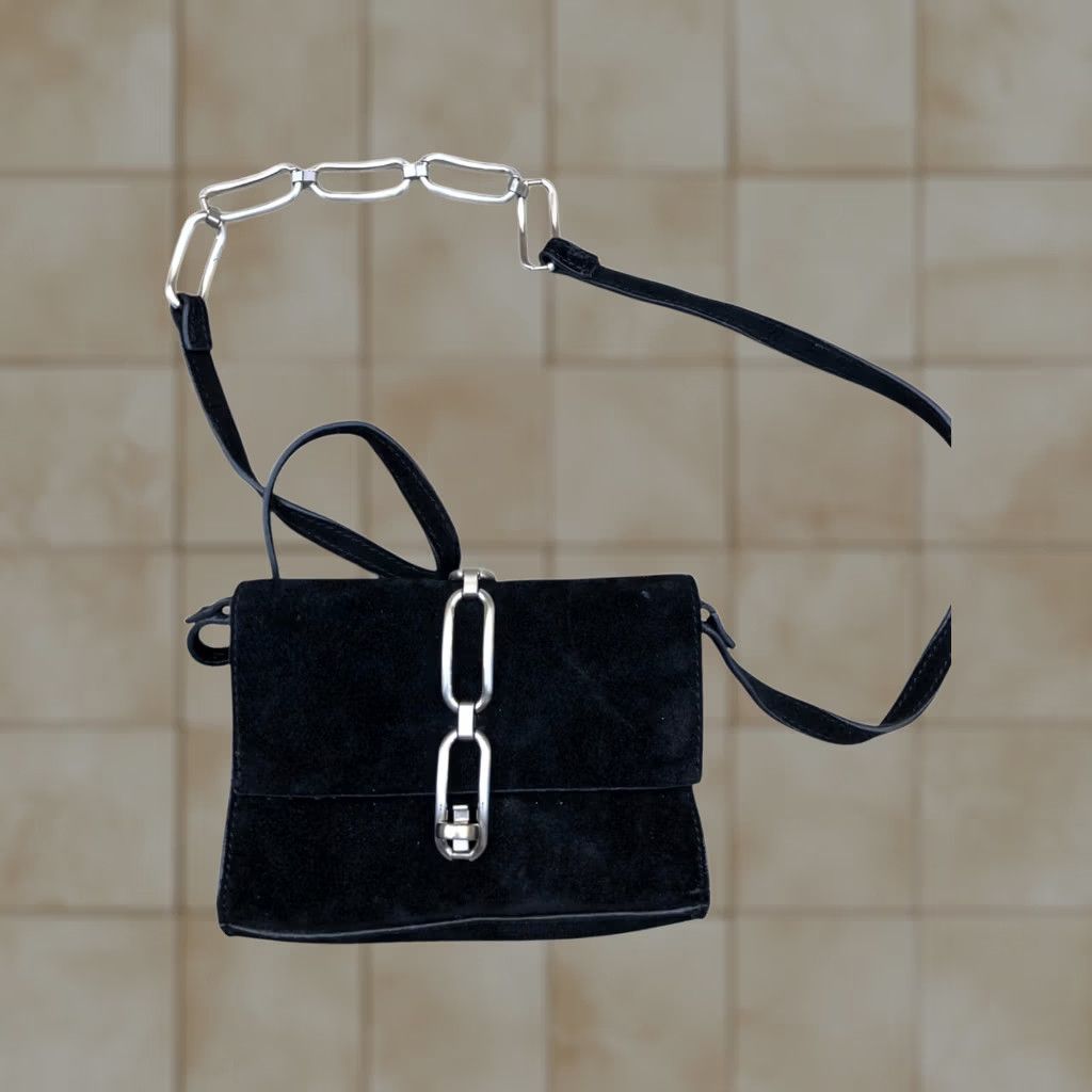 Zara ZARA WOMAN Leather Suede Crossbody Bag Black Buckle Purse Shoulder Bag" Size ONE SIZE - 1 Thumbnail