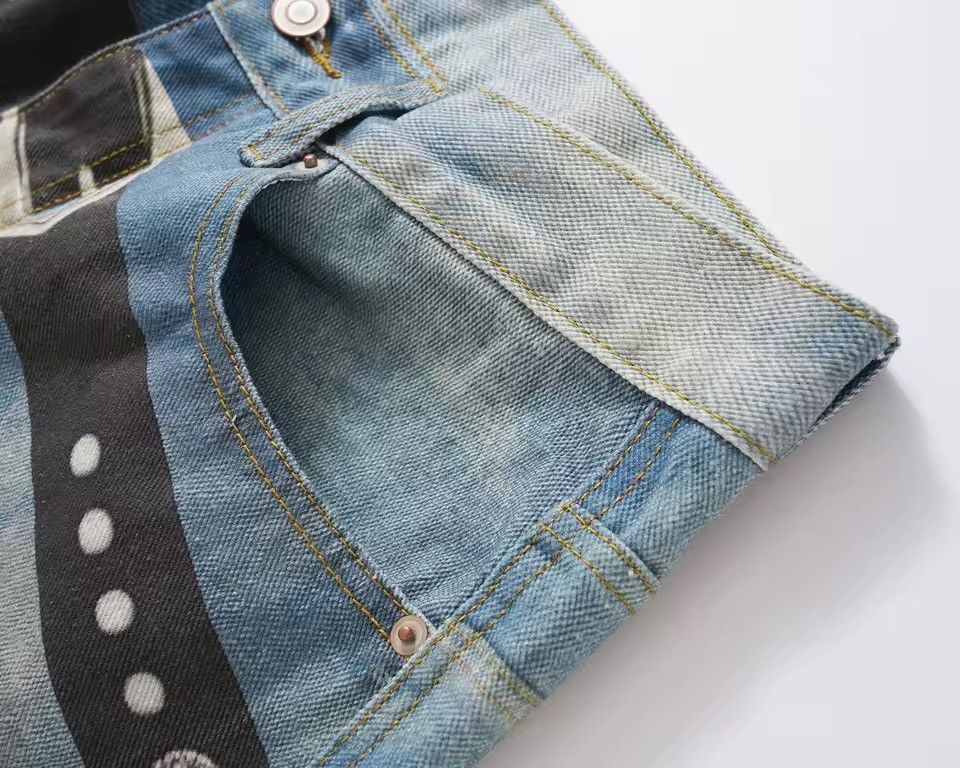 Jean Streetwear Baggy Loose Printed Washed Outdoor Jeans Pants Size US 31 - 5 Thumbnail