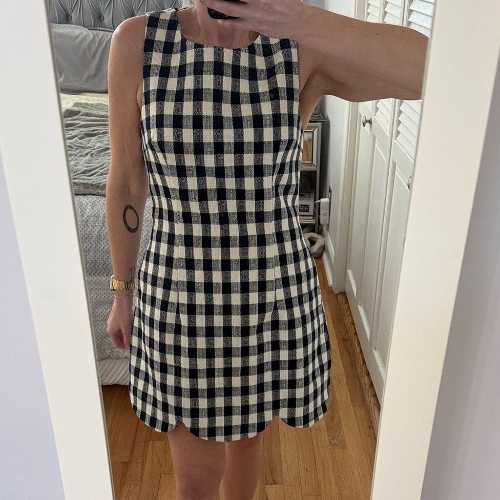 Other Sleeveless Navy & Cream Gingham Mini Dress w/ Scalloped Hem Size L / US 10 / IT 46 - 1 Thumbnail