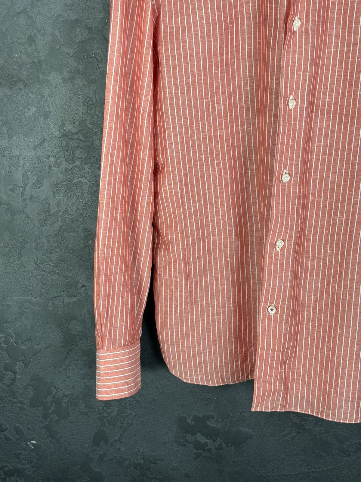Isaia Mens Isaia Multi Striped Coton / Linen Shirt Multi Size US M / EU 48-50 / 2 - 6 Thumbnail