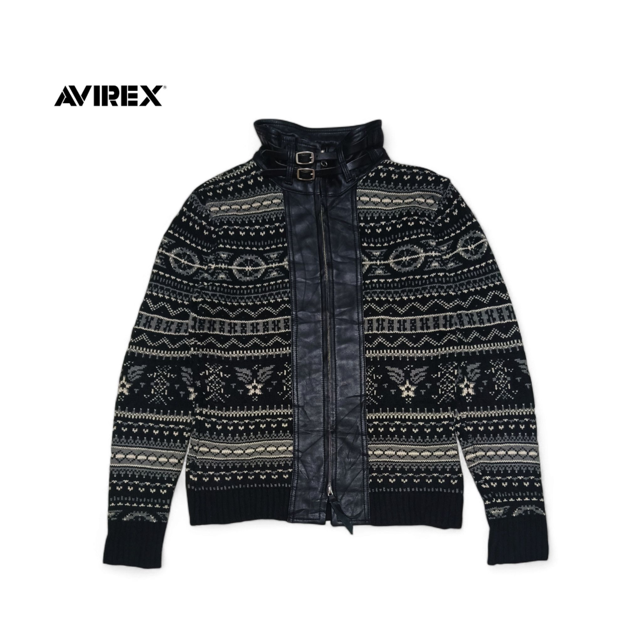 Avirex Vintage AVIREX Knit Wool Leather Chin Strap Jacket Size US M / EU 48-50 / 2 - 2 Thumbnail
