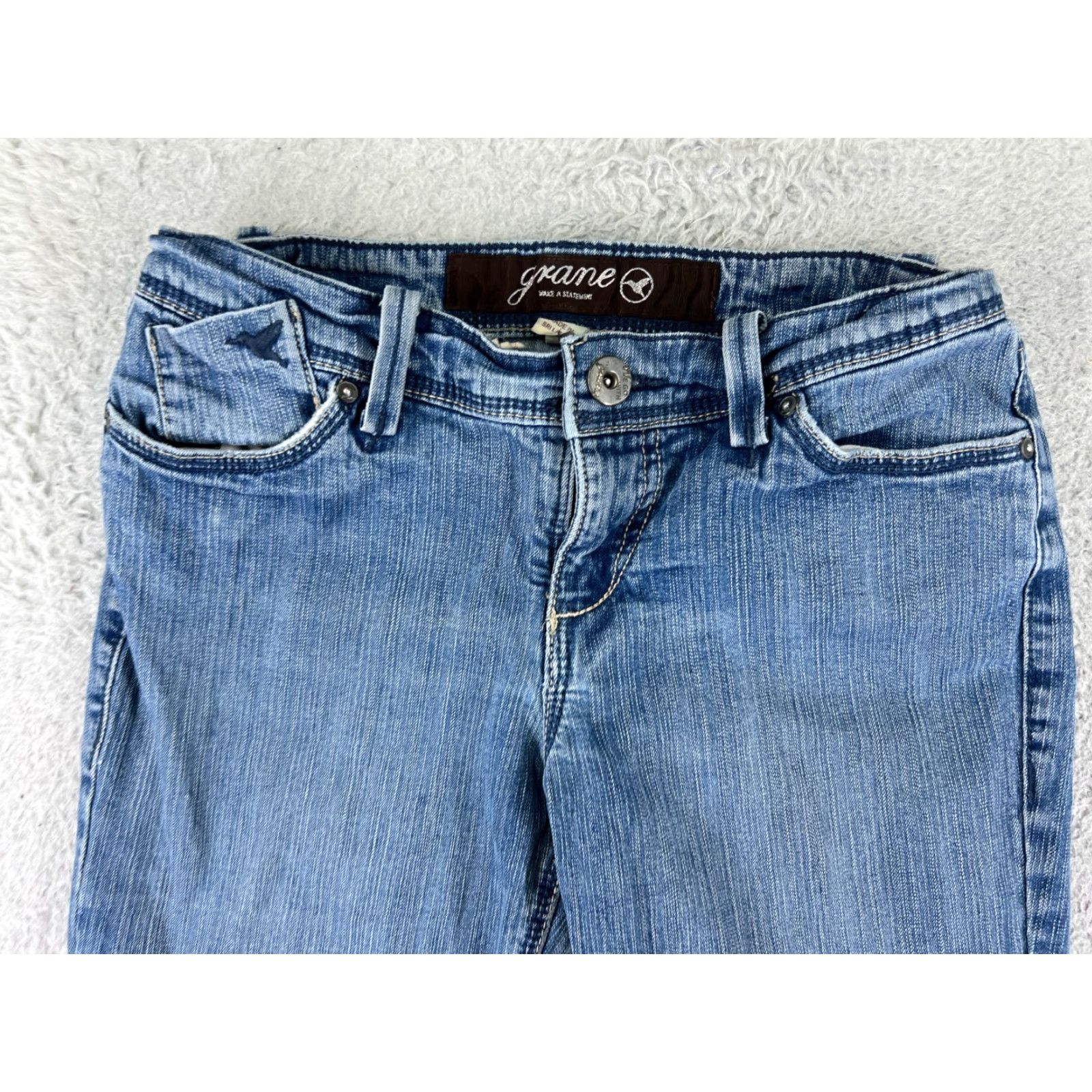 Vintage Crane Jeans Juniors 7 Blue Denim Flared Low Rise 24x29 Cotton Blend 5-Pocket Distressed Vintage No Size 28" / US 6 / IT 42 - 4 Thumbnail
