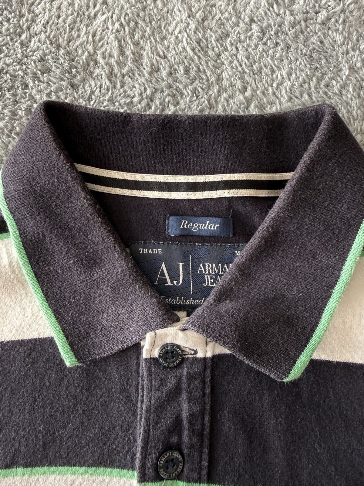 Armani Polo Armani Jeans AJ Originale Righe Blu/Verde Cotone Tail M Size US M / EU 48-50 / 2 - 4 Thumbnail