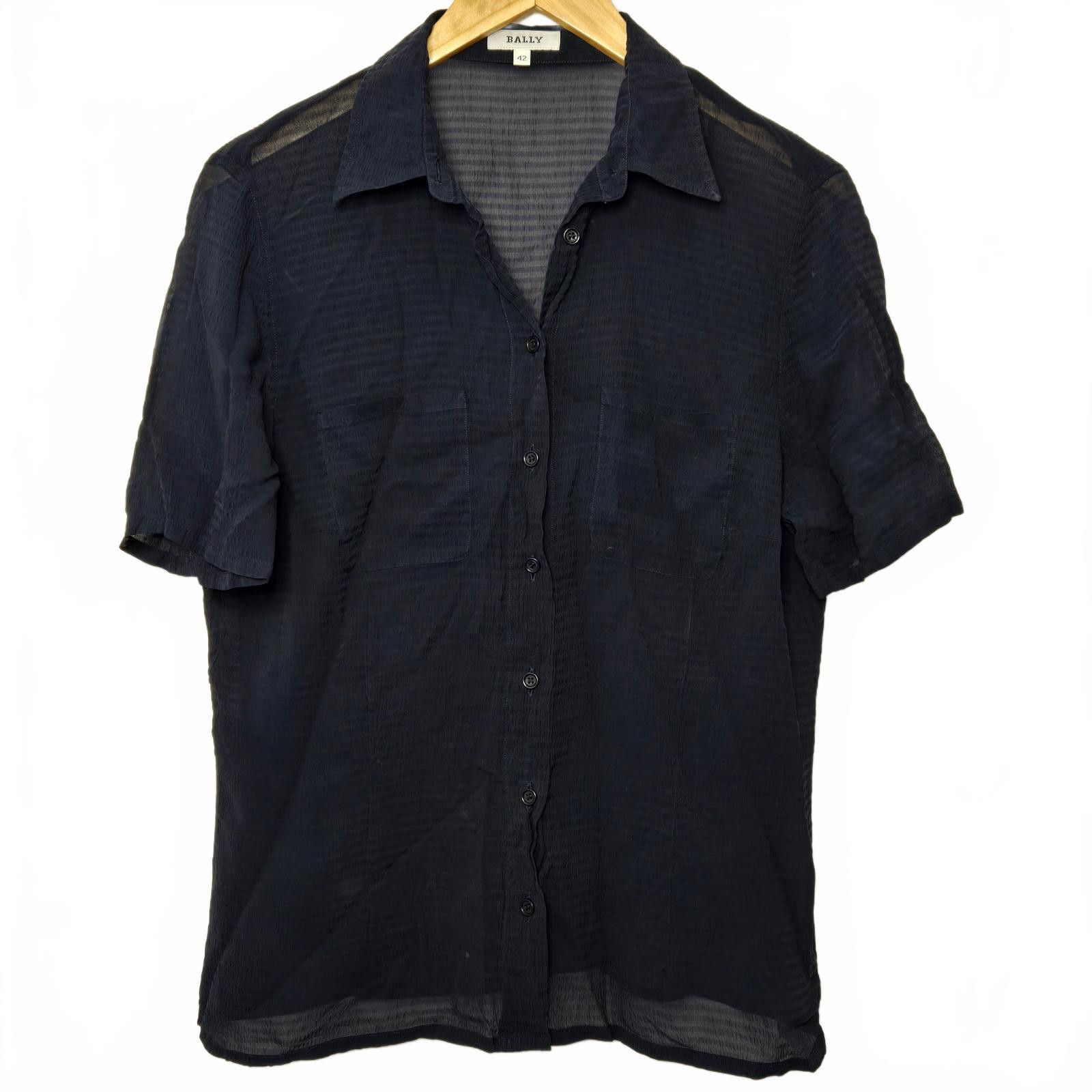 Bally Bally Silk Blouse Womens 42 Black Button Down Short Sleeve Size M / US 6-8 / IT 42-44 - 1 Thumbnail