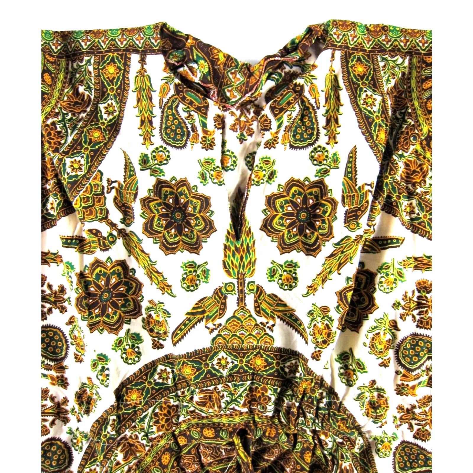 Vintage VINTAGE Cotton Floral Bird Kaftan Muumuu Dress Maxi Long M-L Green Brown Shirt Dress Women Size M / US 6-8 / IT 42-44 - 4 Thumbnail