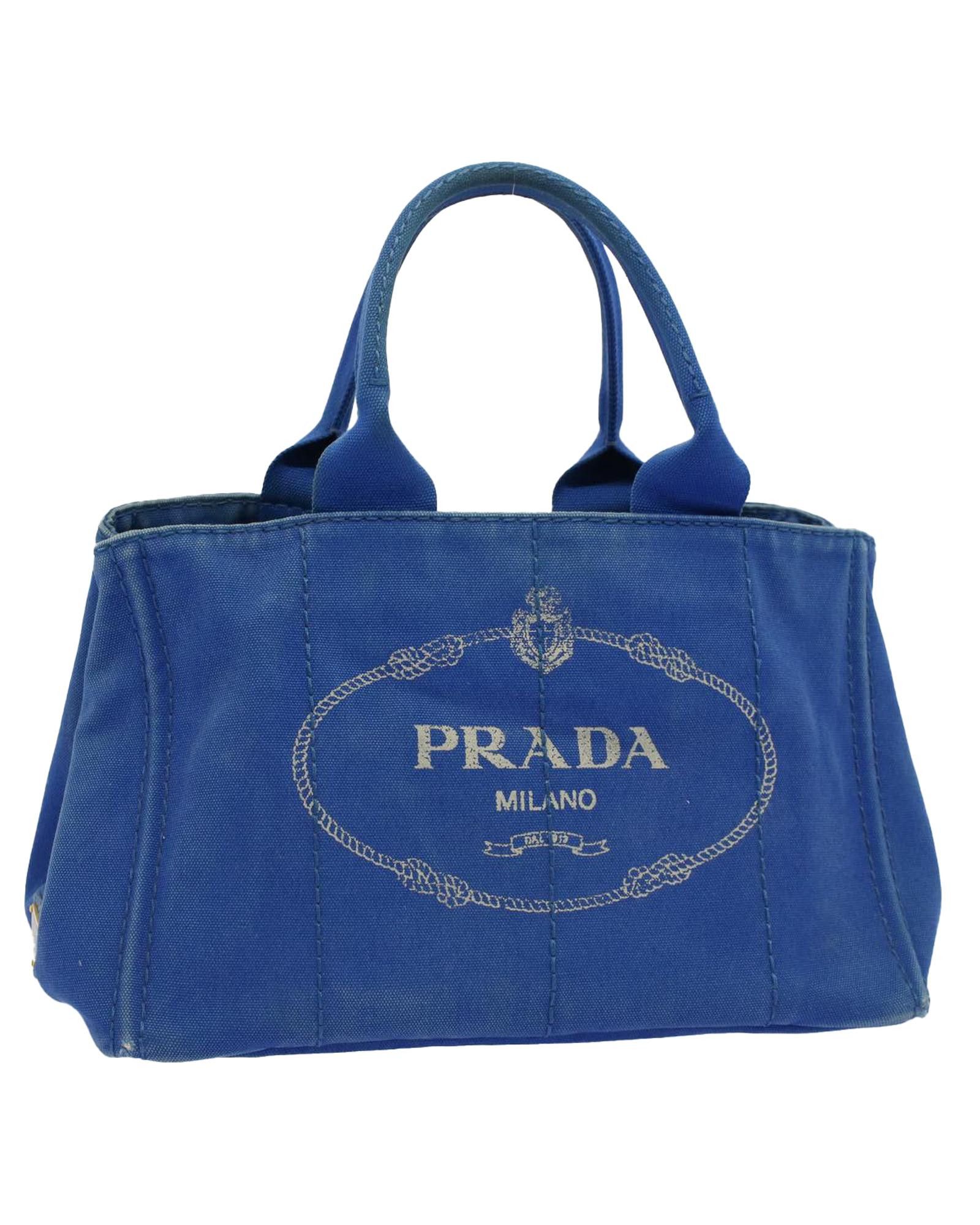 image of Prada Blue Canvas Hand Bag, Women's