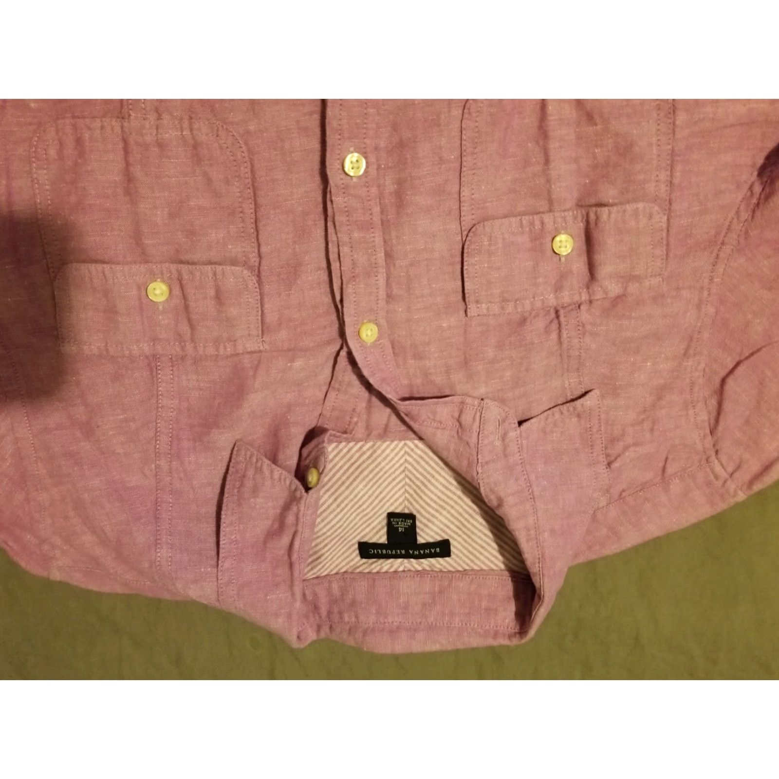 Banana Republic Womens Banana Republic Blouse Shirt 14 Purple Cotton Linen Button Dress? Size XL / US 12-14 / IT 48-50 - 2 Thumbnail