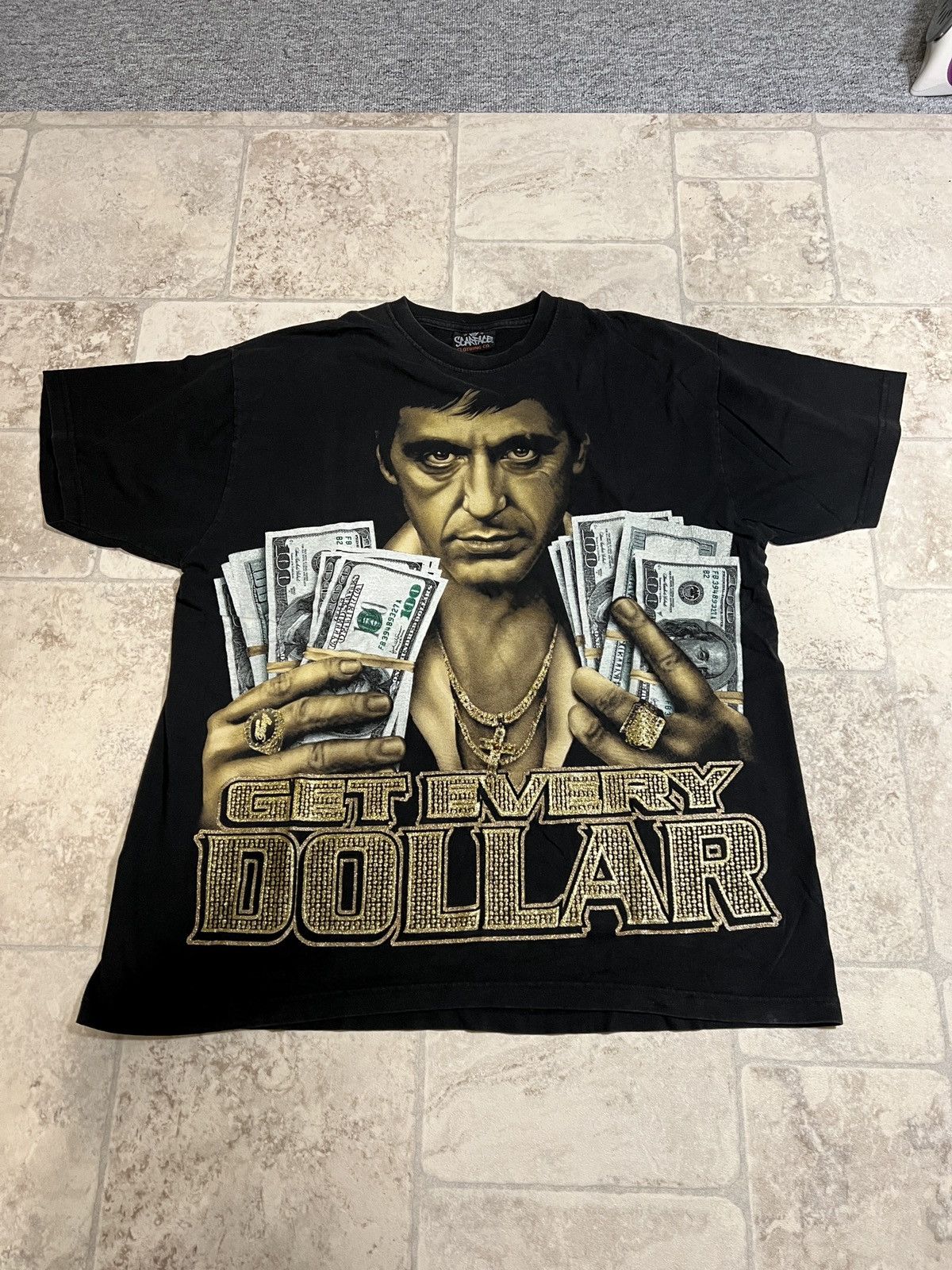 image of Vintage Authentic Scarface 90's Merchandise Get Every Dollar in Black, Men's (Size XL)