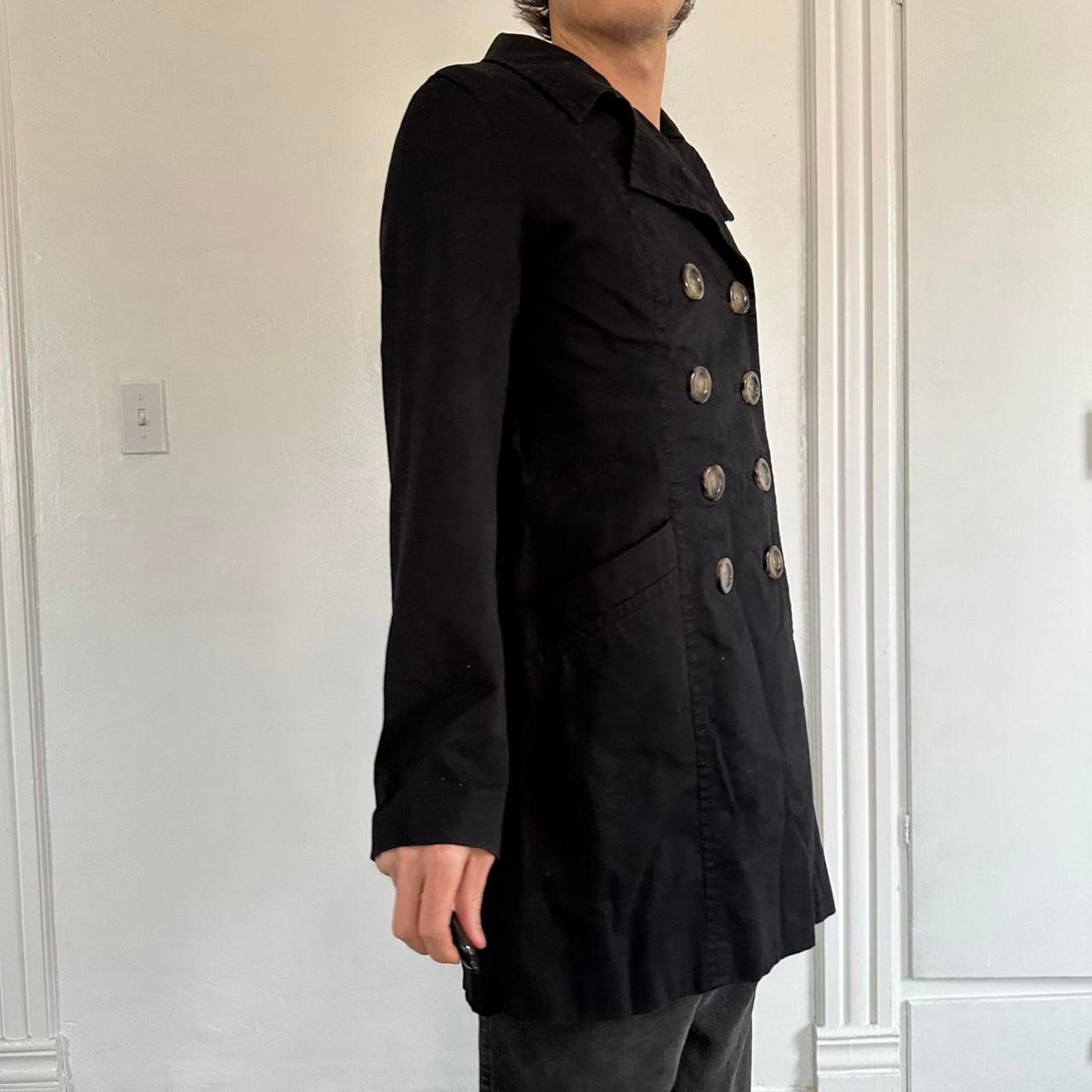 Old Navy × Vintage Vintage Y2K 00s Old Navy Black Faded Button Trench Peacoat Size M / US 6-8 / IT 42-44 - 3 Thumbnail